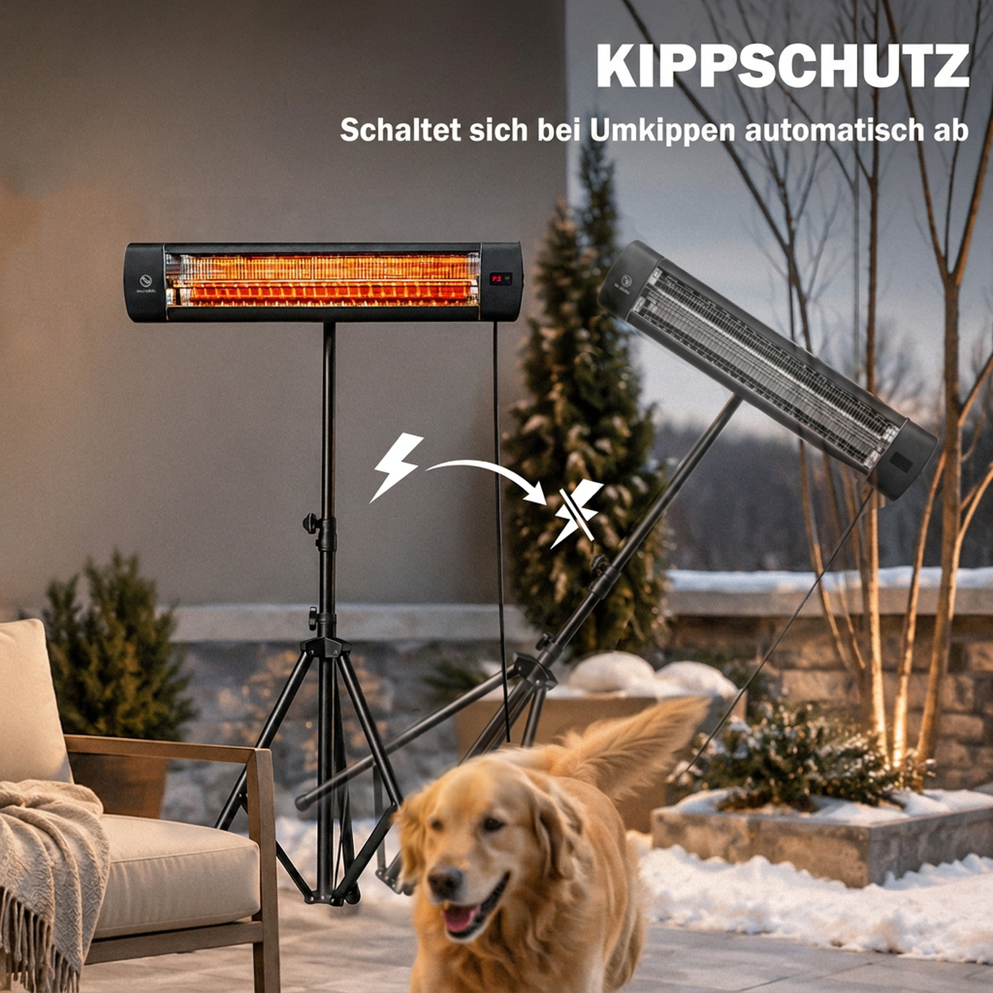 Infrarot Heizstrahler 2500W Terrassenstrahler mit Touch & Fernbedienung 3 Heizstufen höhenverstellbarem Standfuß