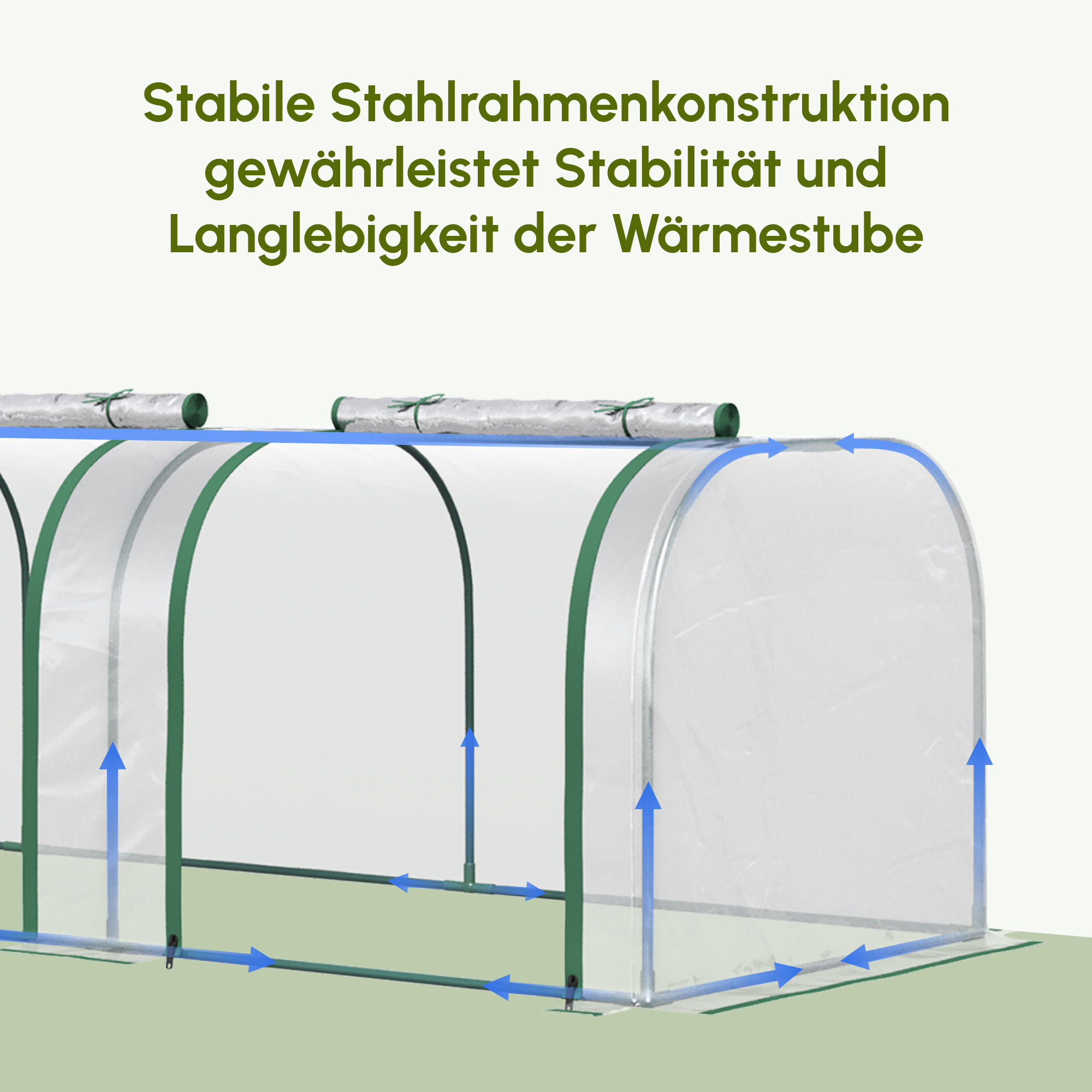 Foliengewächshaus, drei aufrollbare Türen, Stahlrahmen, transparent, 295 x 100 x 80 cm