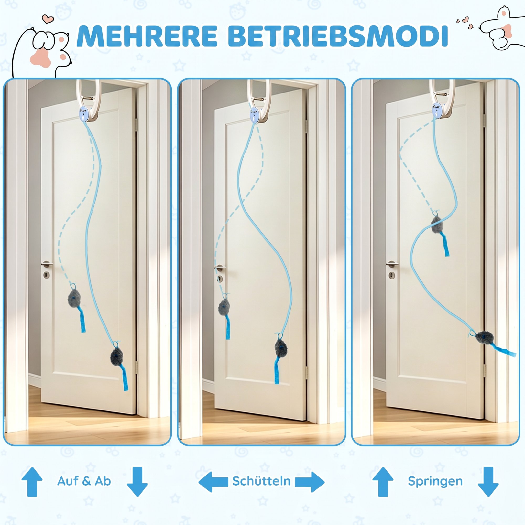 Interaktives Katzenspielzeug USB-Aufladbare Türhängende Hüpfende Maus für Katzen, 24,1 x 13,8 x 6,6 cm Weiß