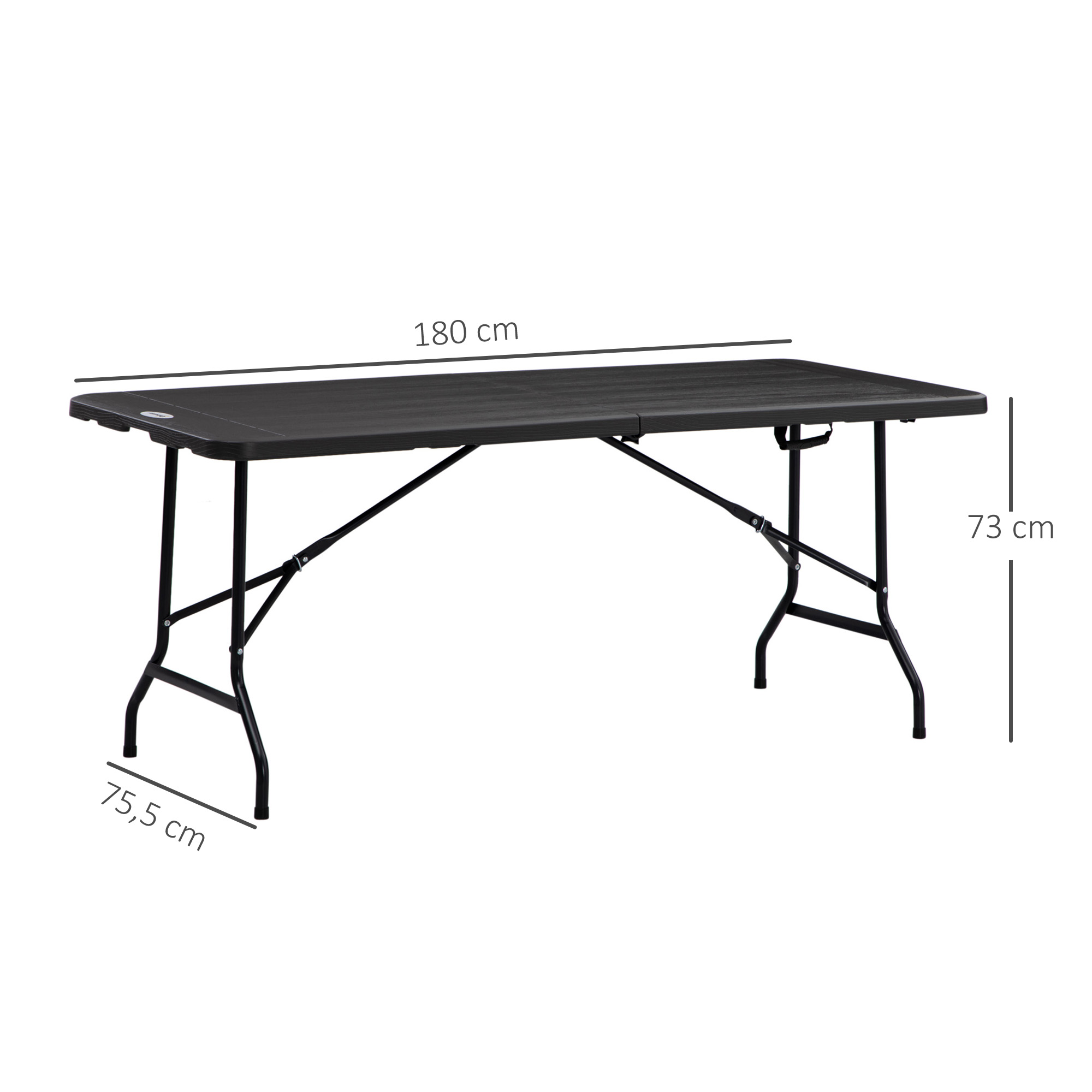 Outdoortisch, Gartentisch, für 6 Pers., klappbar, Holzoptik, dunkelgrau, 180 x 75,5 x 73 cm