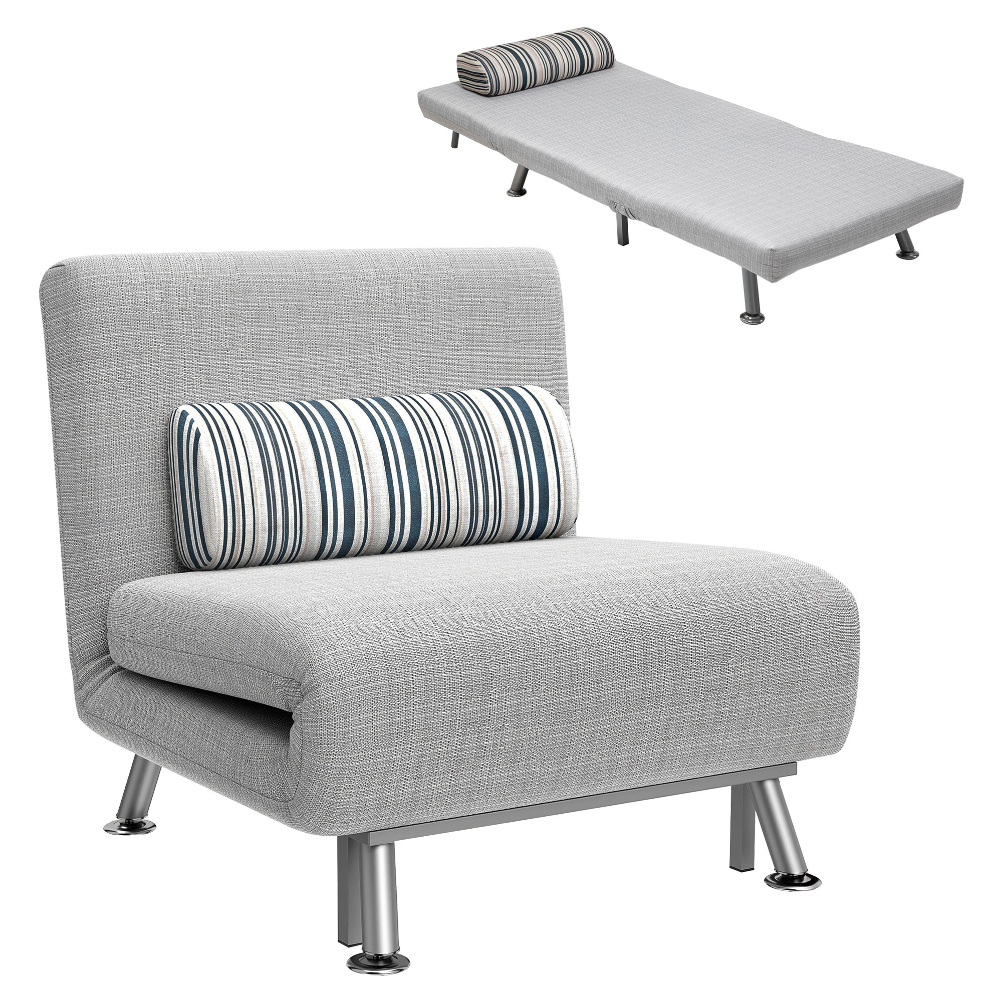 Klappsessel mit Bettfunktion, klappbarer Relaxsessel in Leinenoptik, Verstellbare Rückenlehne, 75 x 70 x 75 cm, Grau