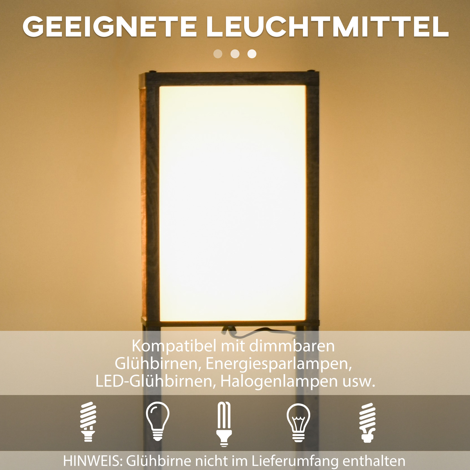 Stehlampe mit Regalen, Stehleuchte, Holz, 26 x 26 x 160 cm, für Wohn-/Schlafzimmer (Ohne Glühbirne)