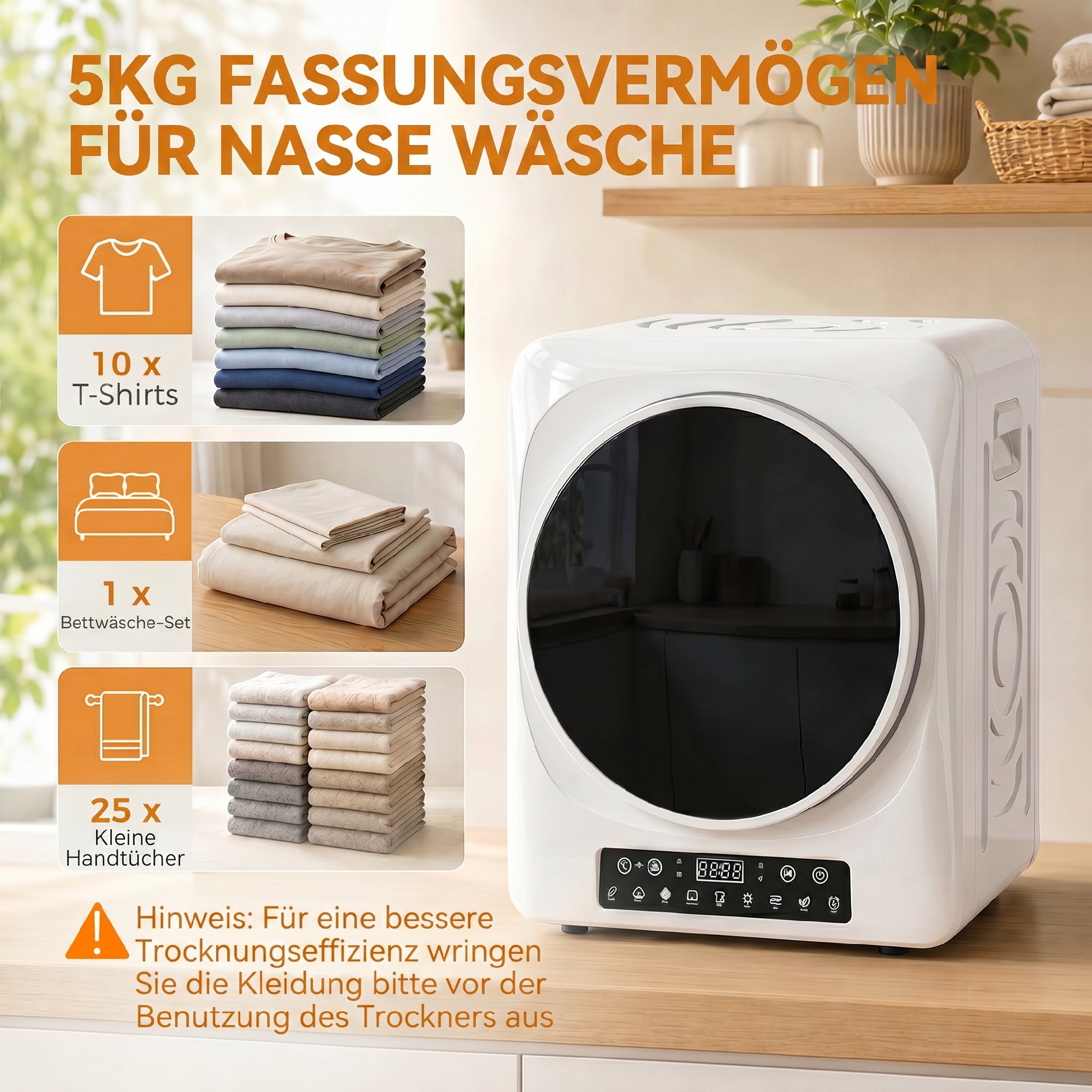 1000 W Kompakt-Ablufttrockner mit Extra-Trocken & ECO-Modi, Timer- und Temperatureinstellungen, Weiß