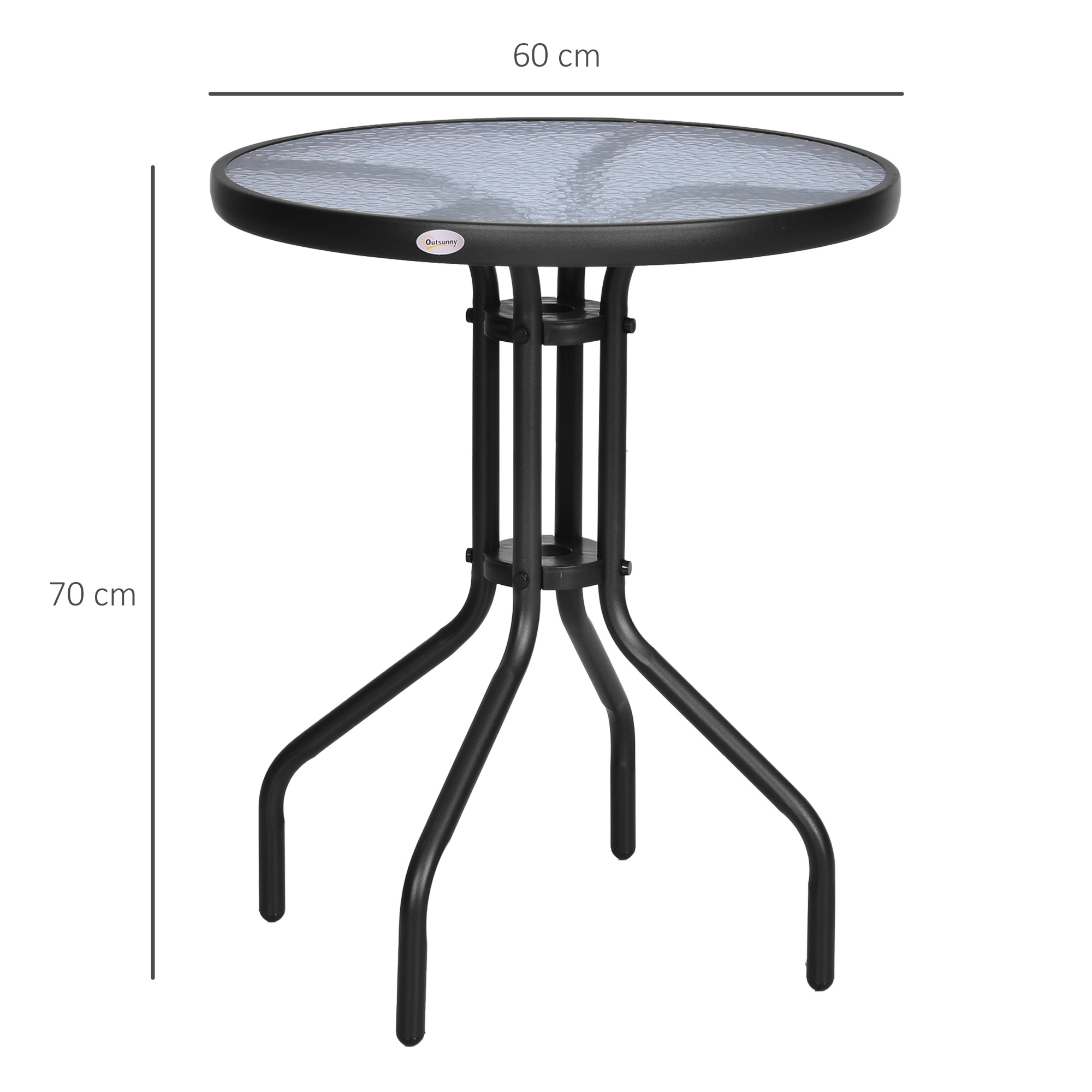 Gartentisch Balkontisch Bistrotisch Glastisch Beistelltisch Metall+Sicherheitsglas ?60xH70cm