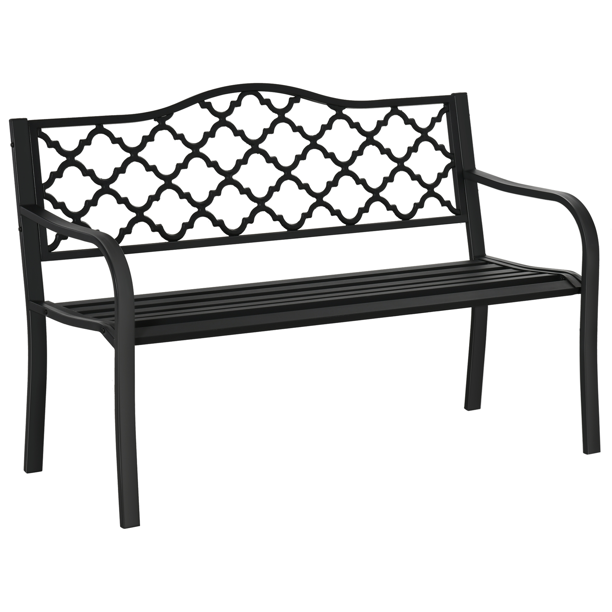 Gartenbank 2-Sitzer Parkbank aus Metall Sitzbank bis 240 kg Bank Terrassenbank mit Rücken- & Armlehnen Gartenmöbel Gusseisen Schwarz 128 x 58,5 x 89 cm