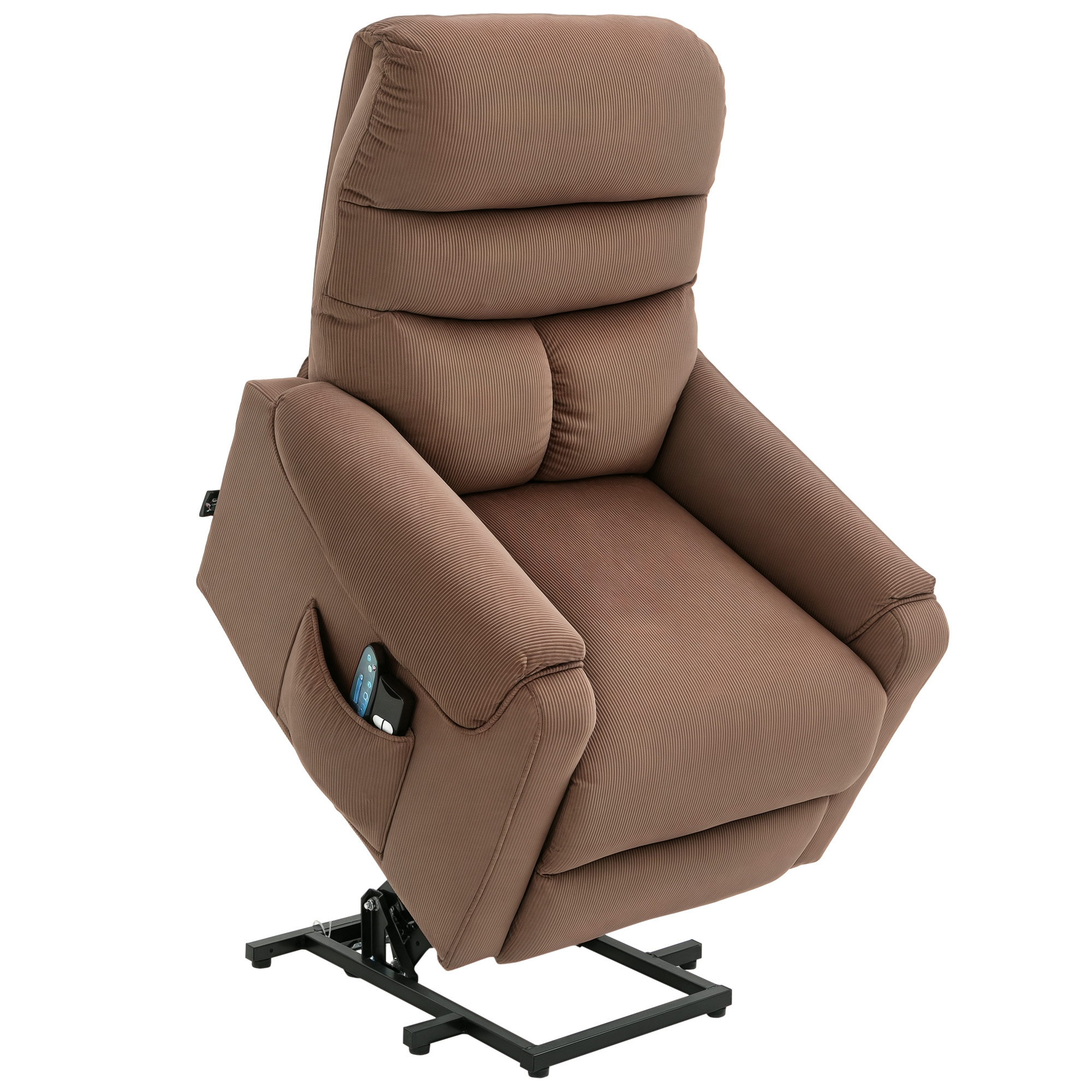 Fernsehsessel mit Aufstehhilfe Elektrisch, Massagesessel mit Liegefunktion und Wärmefunktion, Relaxsessel mit Fernbedienung und Seitentasche Verstellbar Polyester-Gewebe Braun