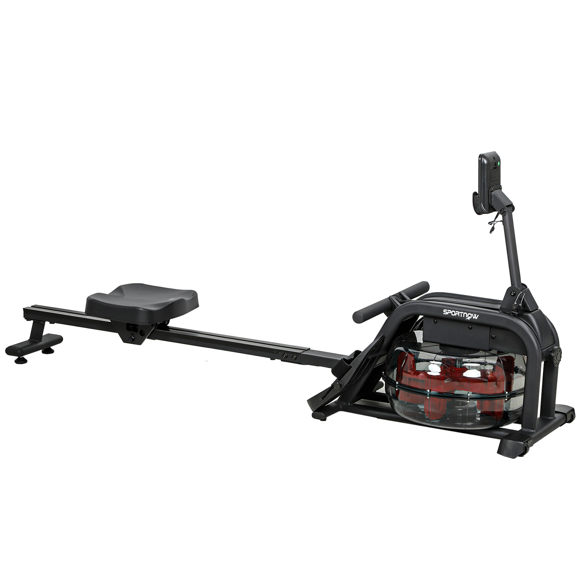 Rudergerät für Training, Rudermaschine mit 6-11 L Wassertank, LCD-Monitor, Handyhalter, 135 kg Tragfähigkeit, Stahl, Schwarz