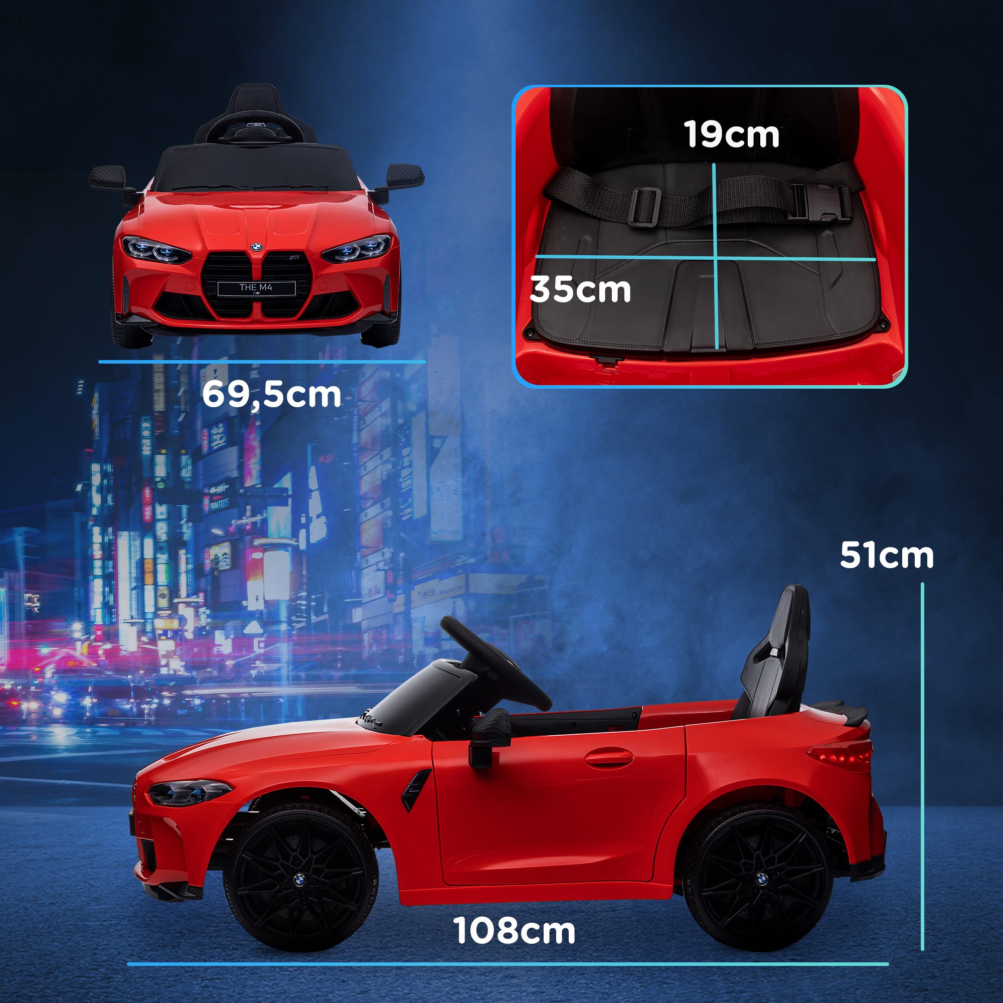 Elektro Kinderauto BMW M4, Sound & Licht, 3-5 km/h, inkl. Fernsteuerung, für 3-5 Jahre, Rot