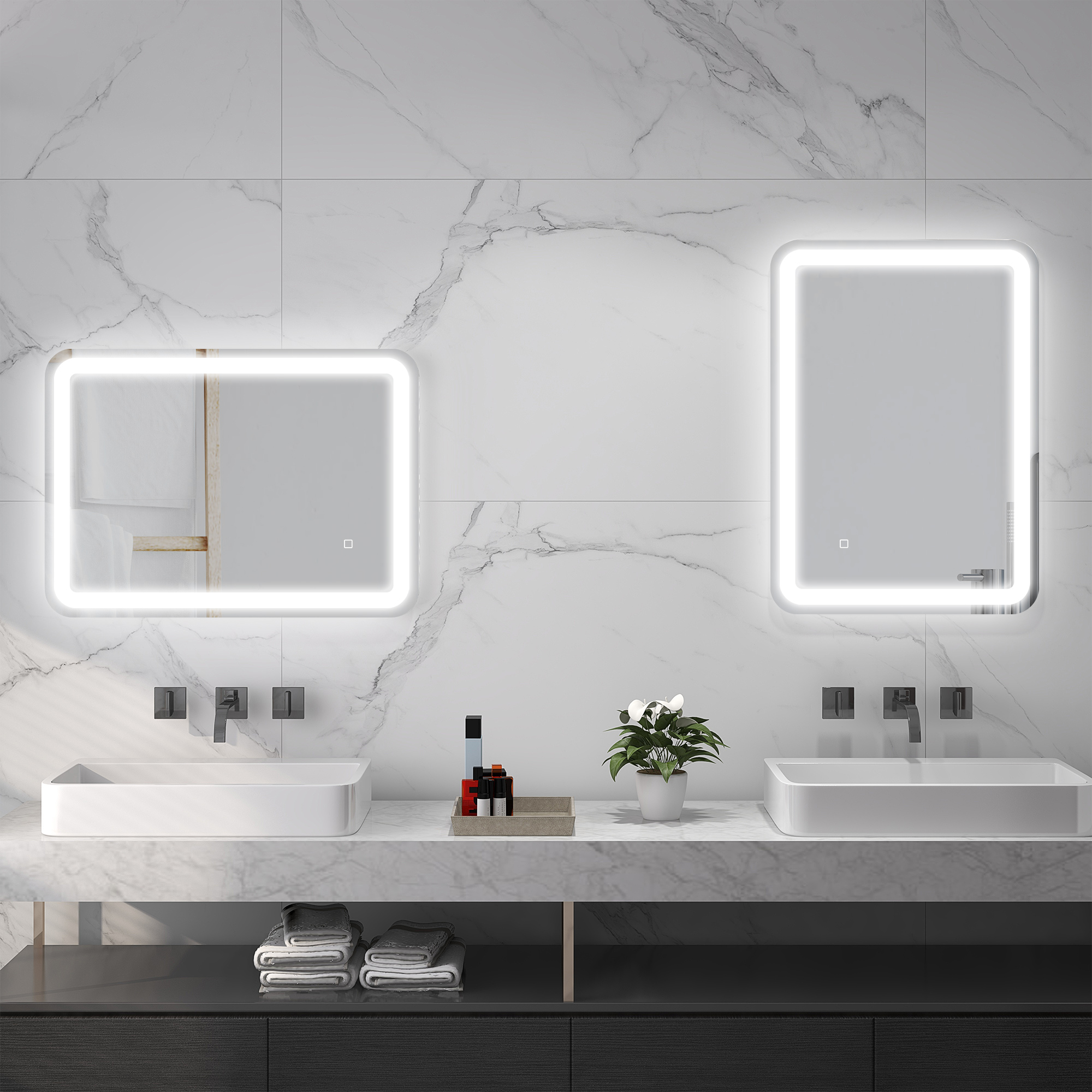 Badezimmerspiegel, beleuchtet, Touch-Steuerung, beschlagfrei, dimmbar, 3 Lichtfarben, 50x70, Silber