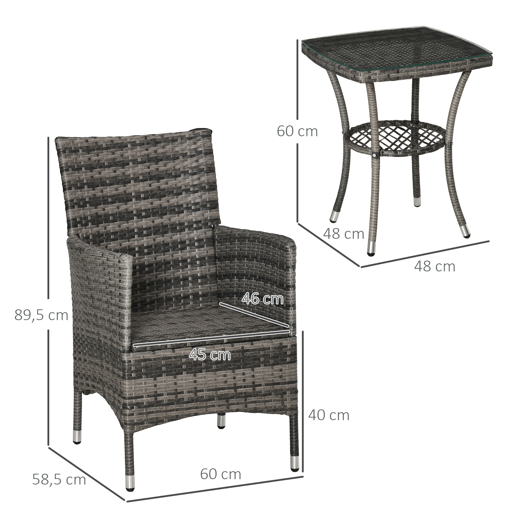Balkonmöbel Set für 2 Personen Sitzgruppe Rattan Gartenset Polyrattan Dunkelgrau