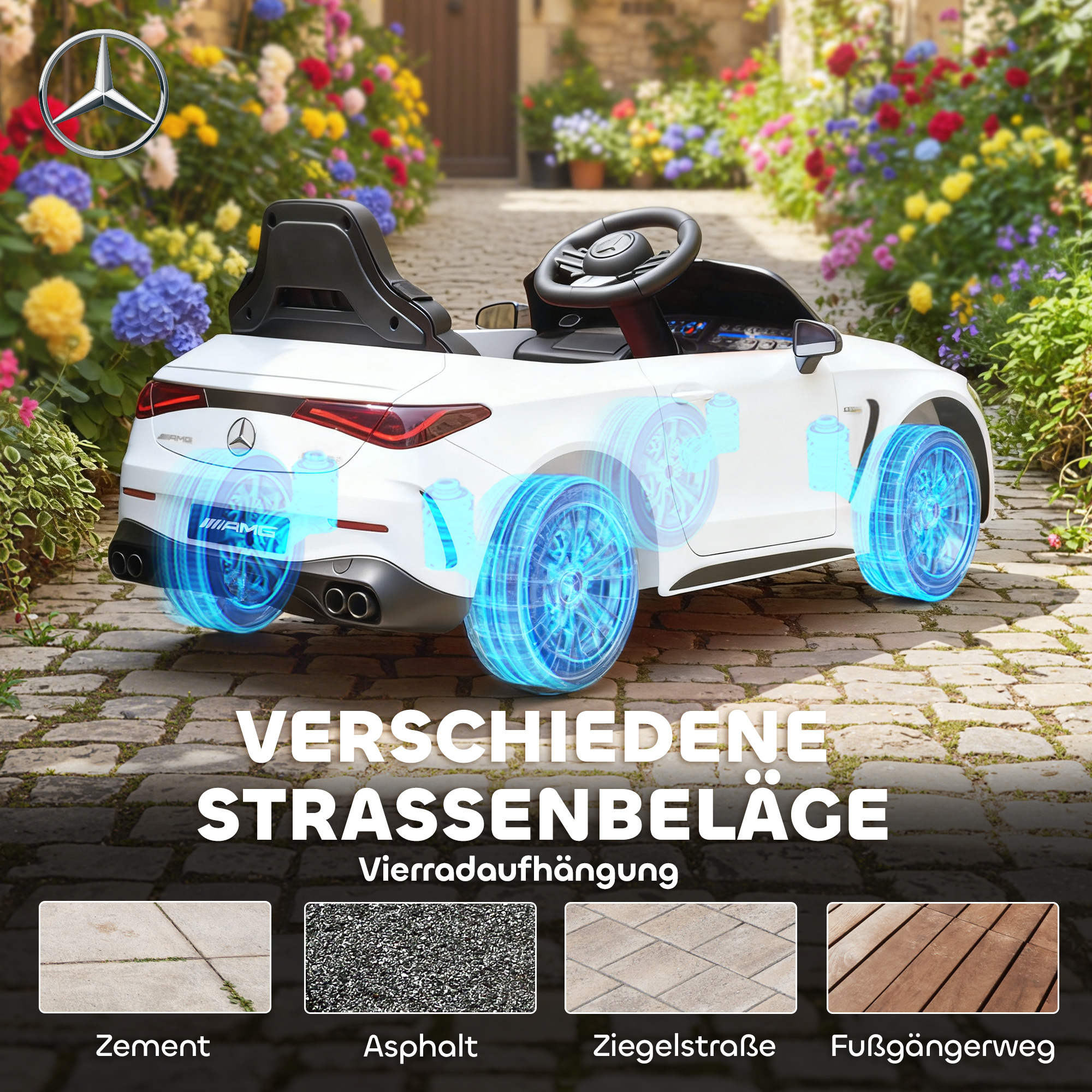 Kinder-Elektroauto, Mercedes-Design, 12V Motoren, Fernbedienung, LED-Lichter, Musik, für 3-6 Jahren Kinder, Weiß