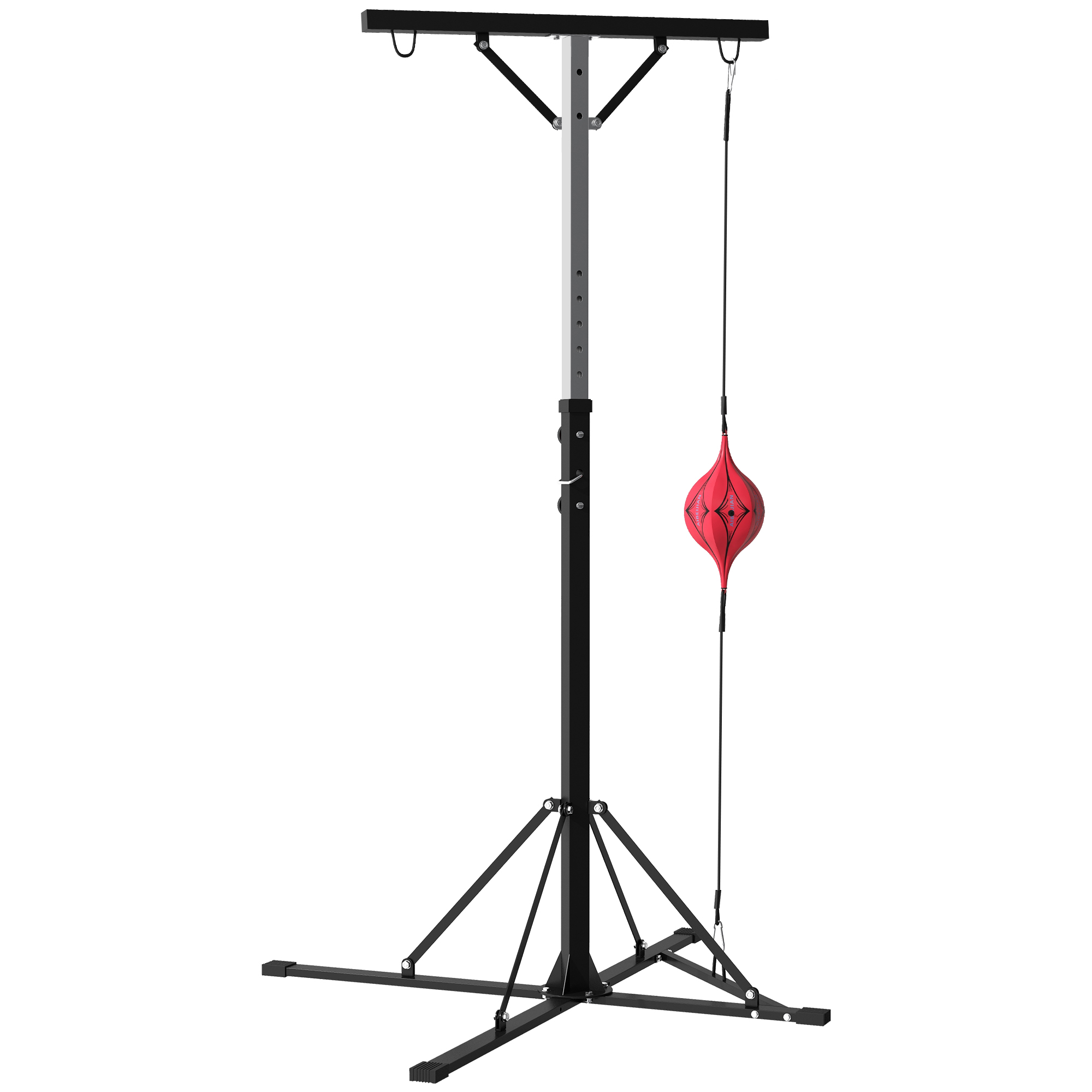Boxsackständer, höhenverstellbar, mit Speedball, Metallrahmen, 160L x 145B x 175-220H cm, Schwarz
