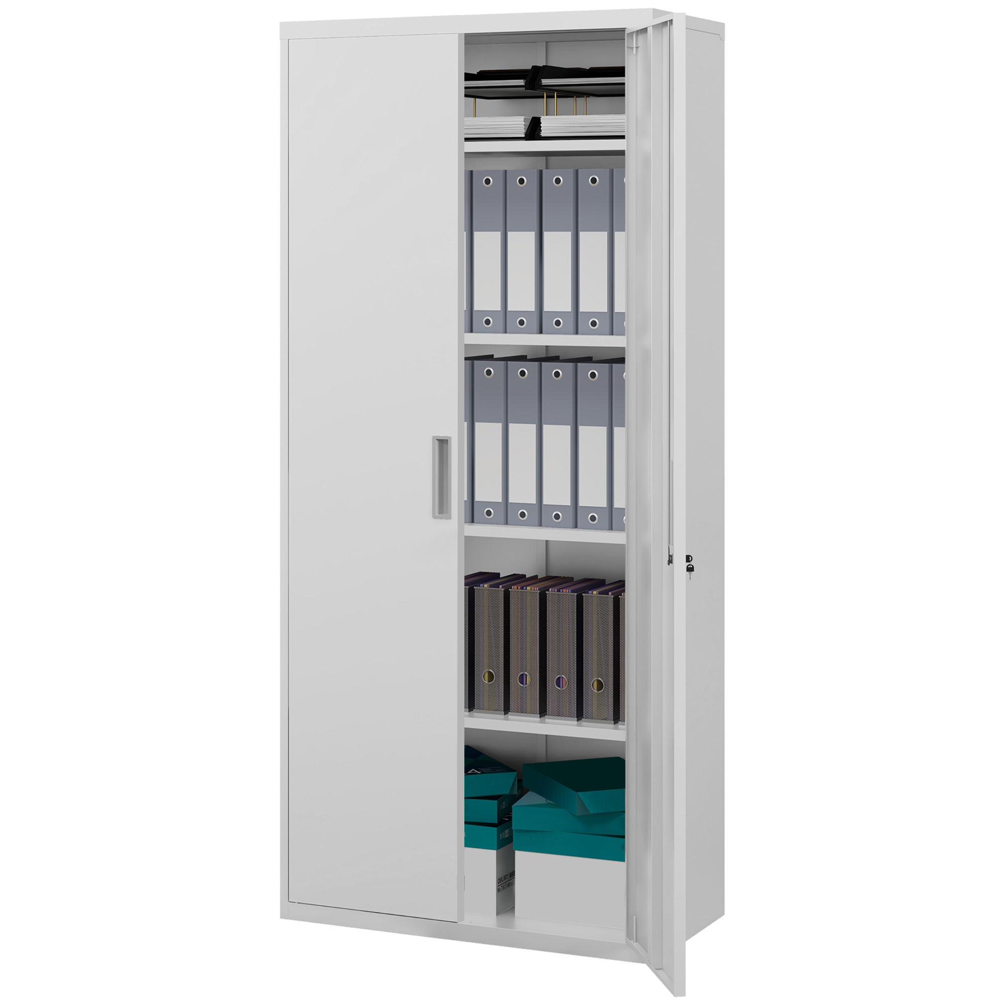 Aktenschrank, Büroschrank, 5 Regale, Metall, 80B x 40T x 180H cm, Weiß