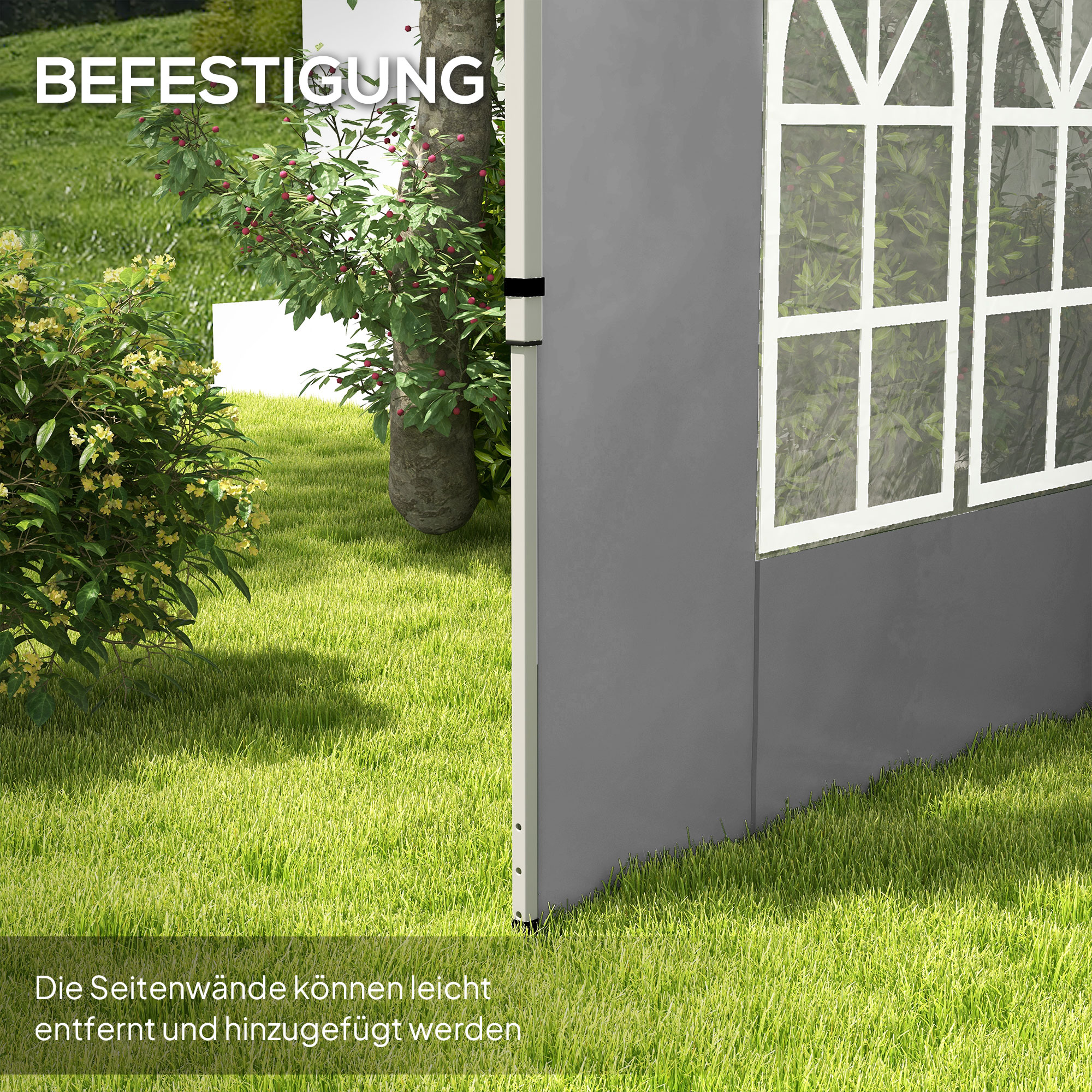 2er-Set Seitenteile für Pavillon 3x3/3x4 m, Seitenwand mit Fenster, wasserdicht Hellgrau