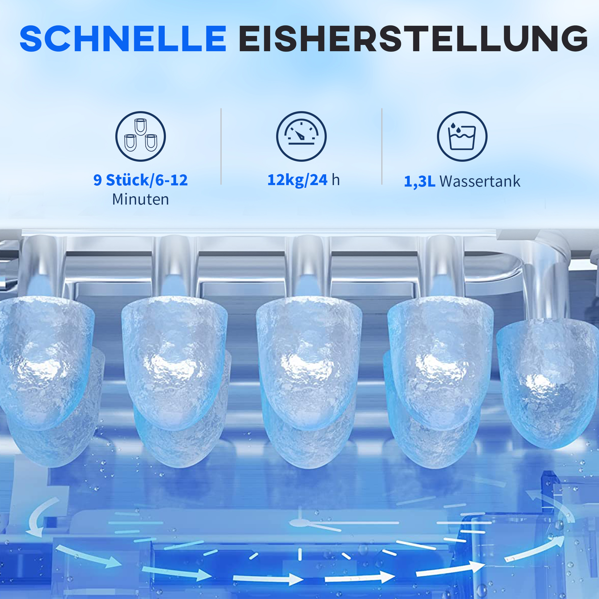 Eiswürfelmaschine Eiwürfelspender Eiwürfelbereiter, 29,4 cm x 22,2 cm x 29 cm, Schwarz