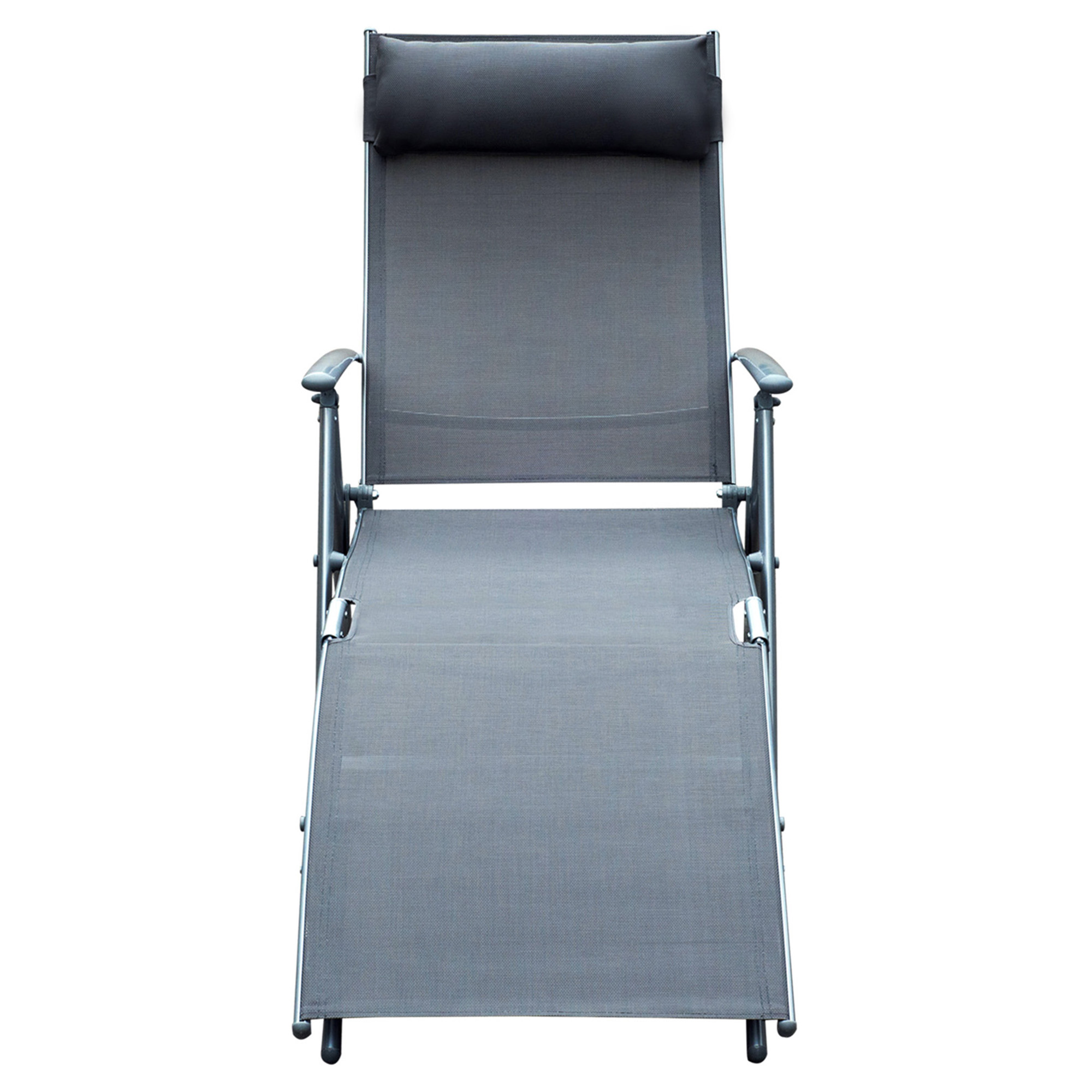 Sonnenliege klappbar Strandliege mit Kissen Liegestuhl mit 7-Fach verstellbare Rückenlehne Gartenliege Relaxliege Gartenstuhl bis 165 kg belastbar, für Garten Urlaub Outdoor Strand Pool, Grau
