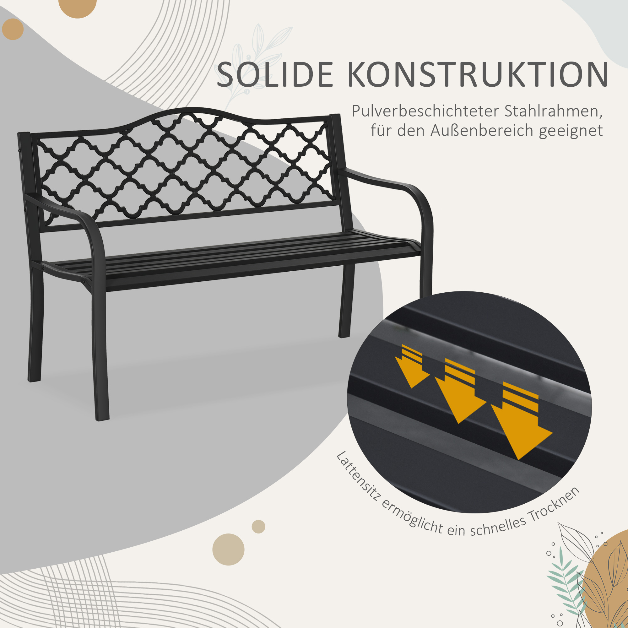 Gartenbank 2-Sitzer Parkbank aus Metall Sitzbank bis 240 kg Bank Terrassenbank mit Rücken- & Armlehnen Gartenmöbel Gusseisen Schwarz 128 x 58,5 x 89 cm