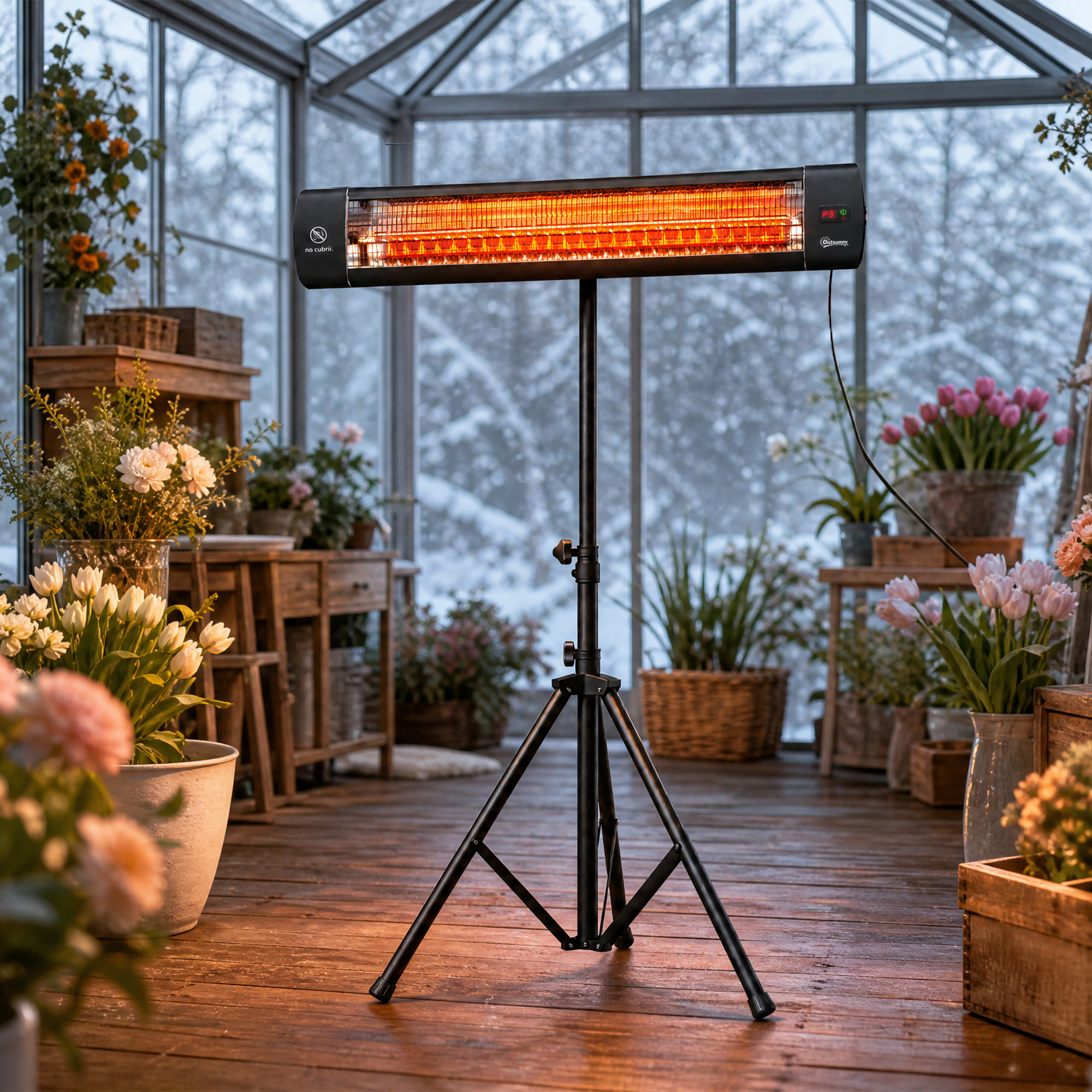 Infrarot Heizstrahler 2500W Terrassenstrahler mit Touch & Fernbedienung 3 Heizstufen höhenverstellbarem Standfuß