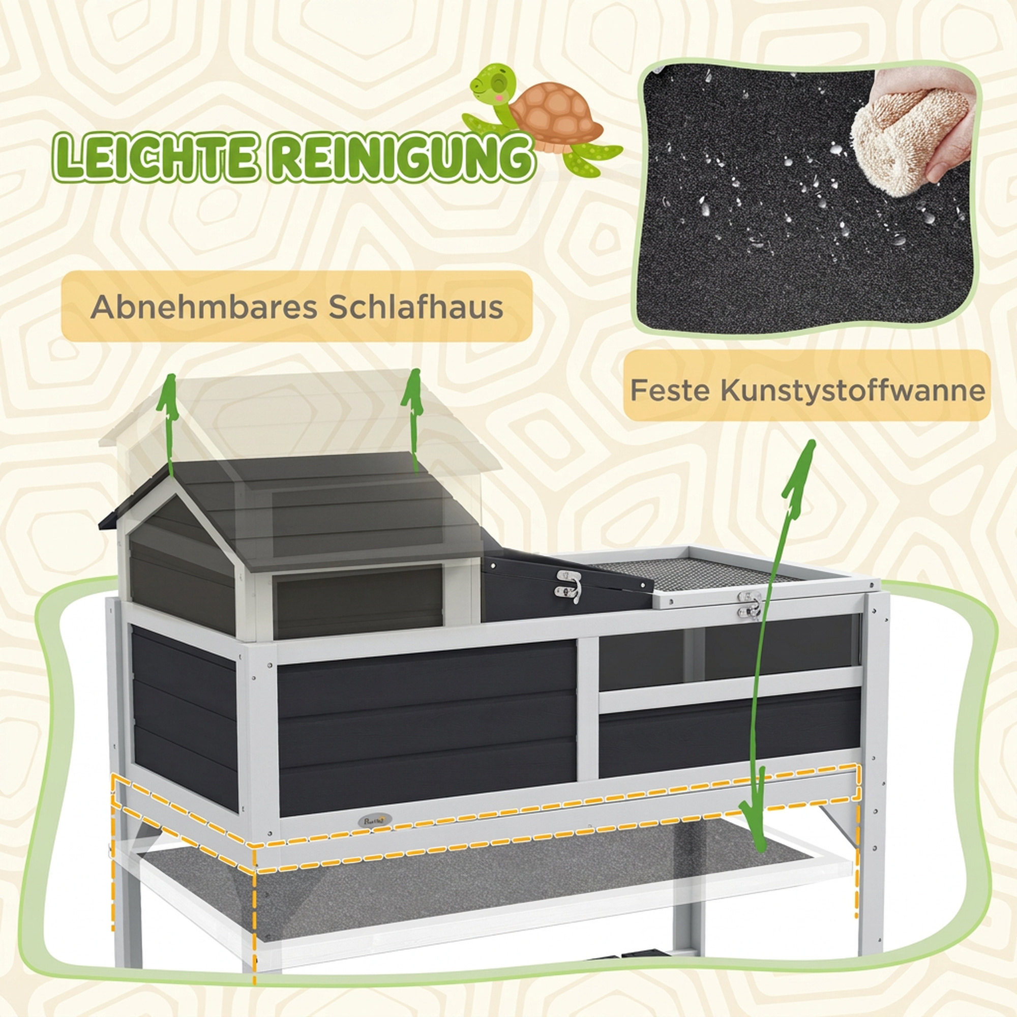 Schildkrötenhaus Holz 2-stöckig Schildkrötengehege mit Regal, Lampenhalterung Haupthaus Acrylfenster Klappdach