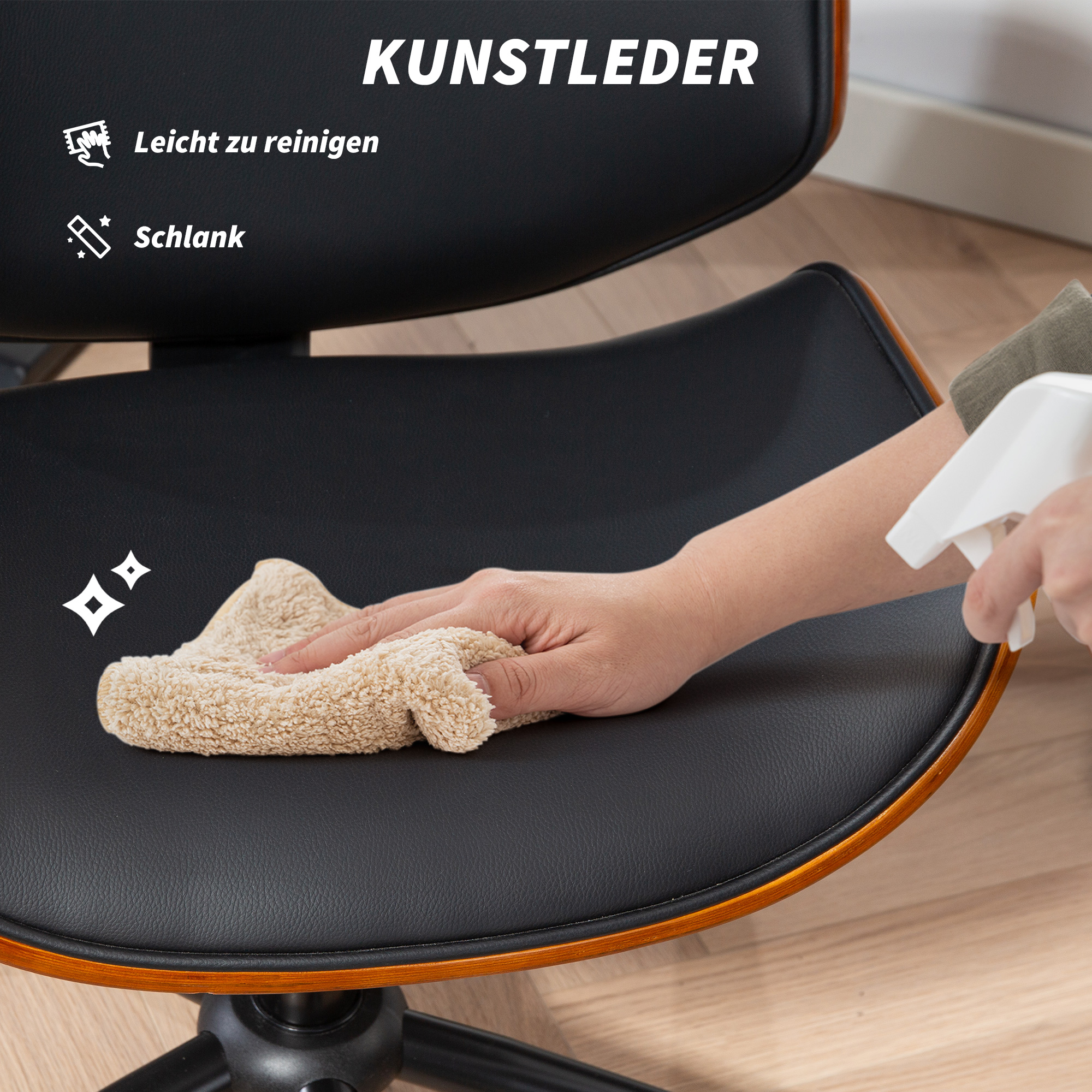 Homeoffice Stuhl aus Kunstleder höhenverstellbar Drehstuhl bis 135 kg belastbar 52 x 54 x 74-84 cm Schwarz+Walnussbraun
