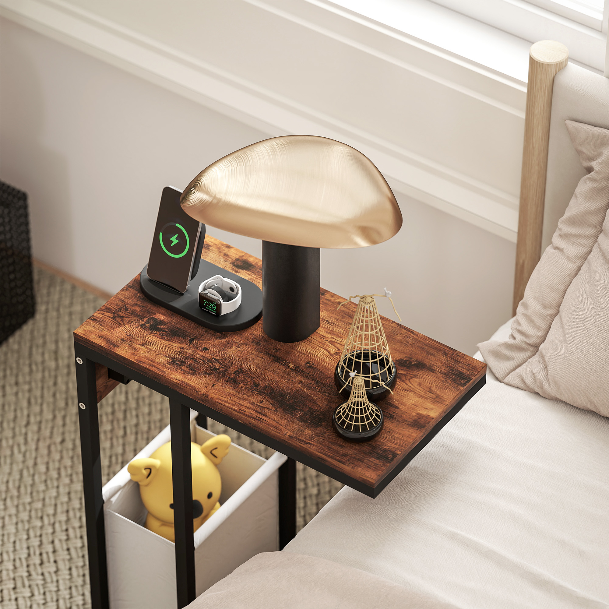 Beistelltisch mit Steckdosen, USB-Anschlüssen, Kabel, C-förmiges Design