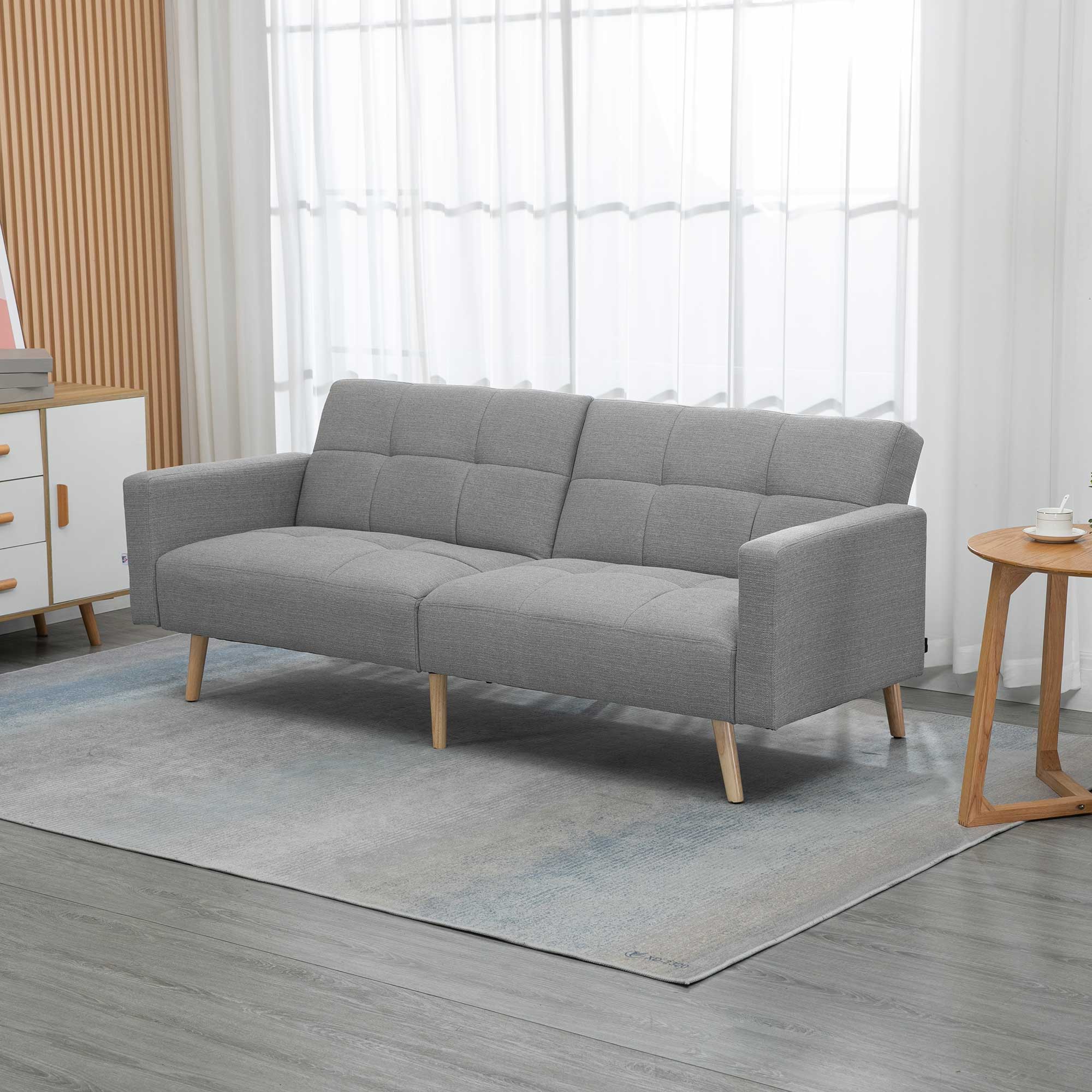 2 in 1 Schlafsofa 205 x 88 cm Sofa mit Bettfunktion, Couch mit Sitzkissen, Leinenoptik Grau