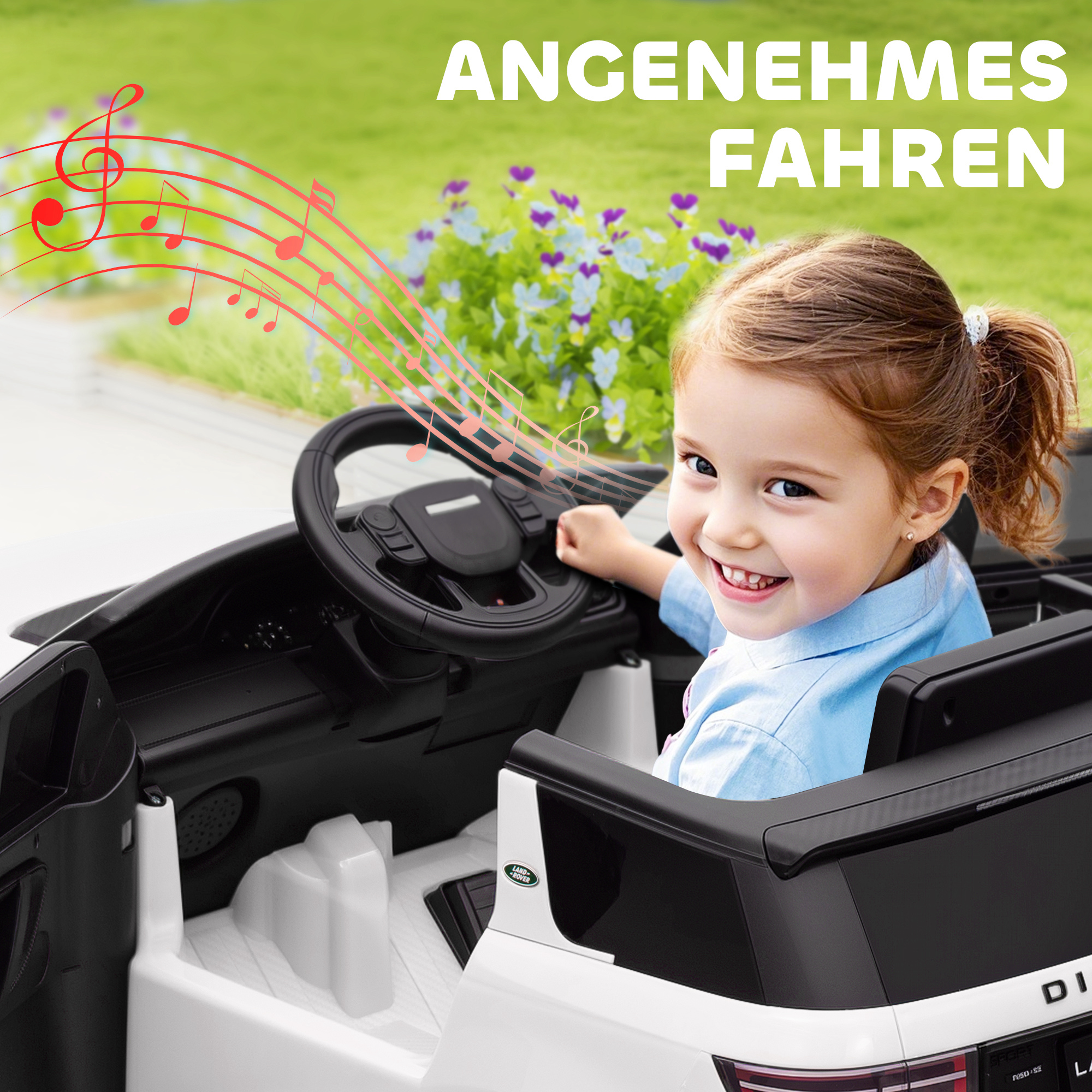 Kinder-Elektroauto, 12V Kinderfahrzeug mit Fernbedienung, LED-Lichtern, Musik und Hupe, 3-6 Jahre, Weiß
