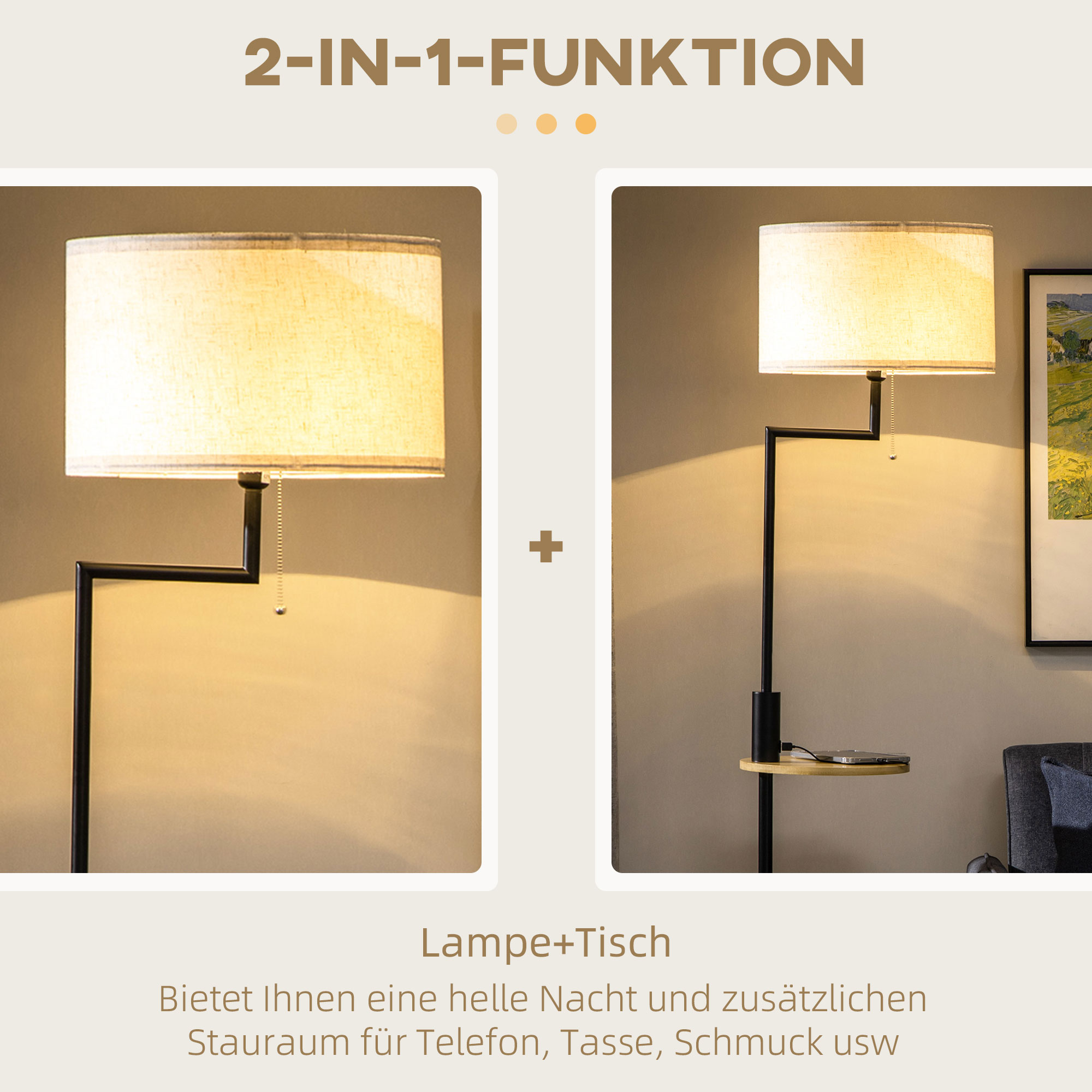 Stehleuchte inkl. Regal, Standleuchte, Kettenzug, E 27, 40 W, Bambus, Natur + Schwarz