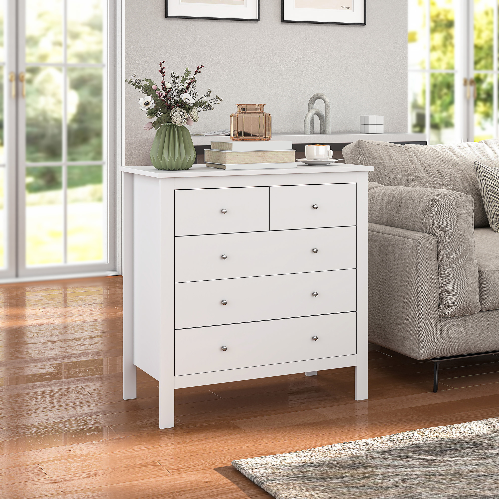 Kommode, Sideboard, leises Öffnen/Schließen, Kippschutz, 79 x 39,5 x 80,5 cm, Weiß