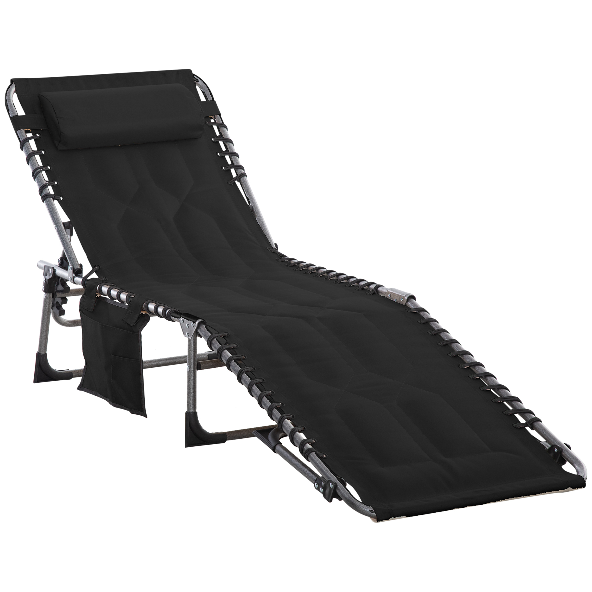 Sonnenliege faltbar Gartenliege Klappliege mit Kissen Garten 5-stufige Rückenlehne verstellbar Stahl Oxford-Stoff Schwarz 188 x 57 x 30 cm