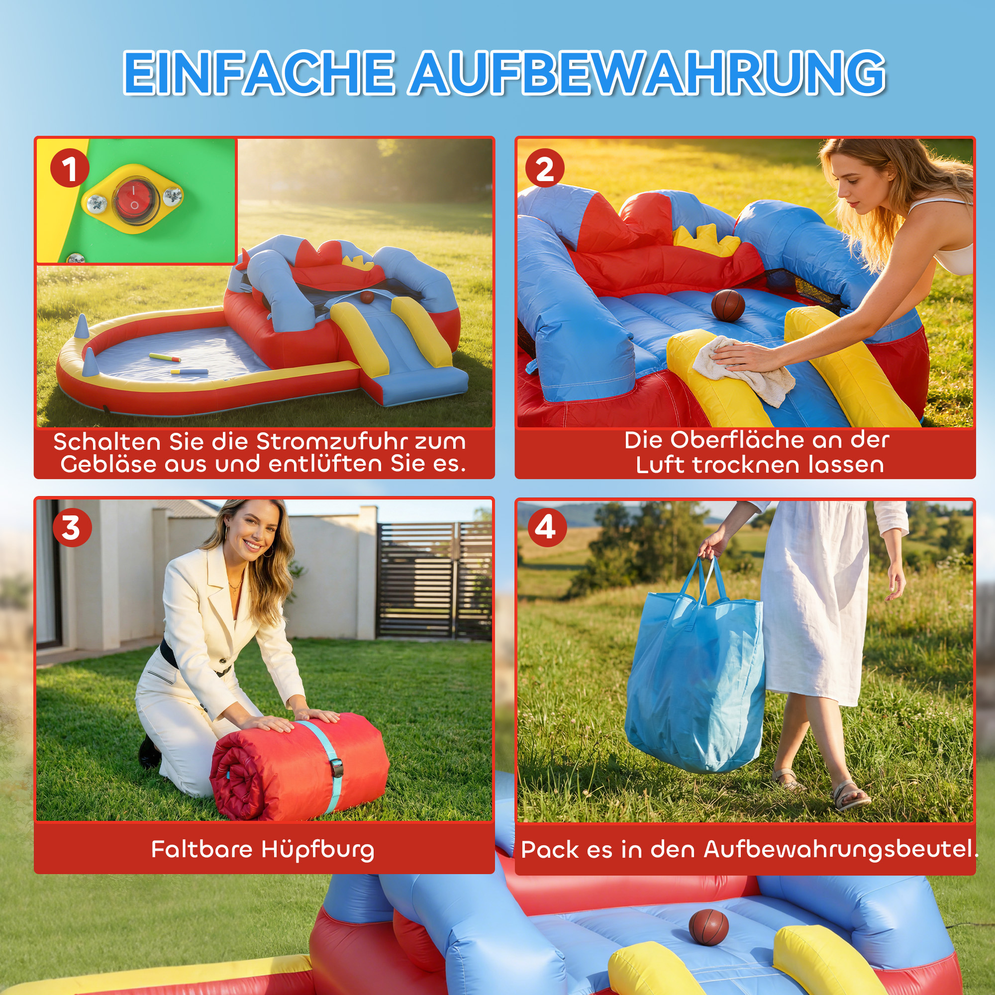 aufblasbare Hüpfburg mit Gebläse Rutsche Trampolin Planschbecken/Bällebad Wasserpistole 342x255x209 cm Blau