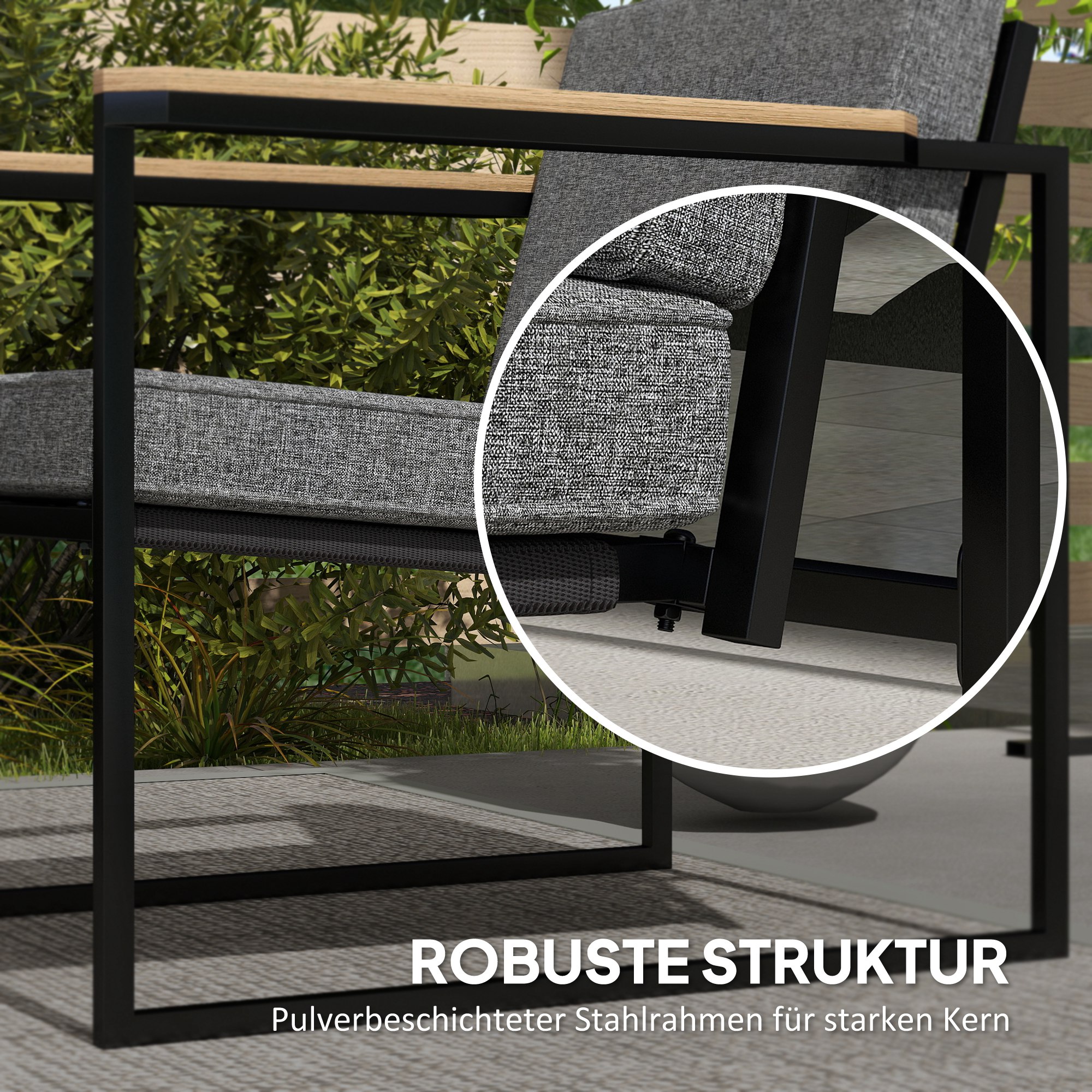 Gartenmöbel Set 4 Personen wetterfest Balkonmöbel-Set mit 2er Sofa, 2 Stühle Sitzkissen Beistelltisch Grau