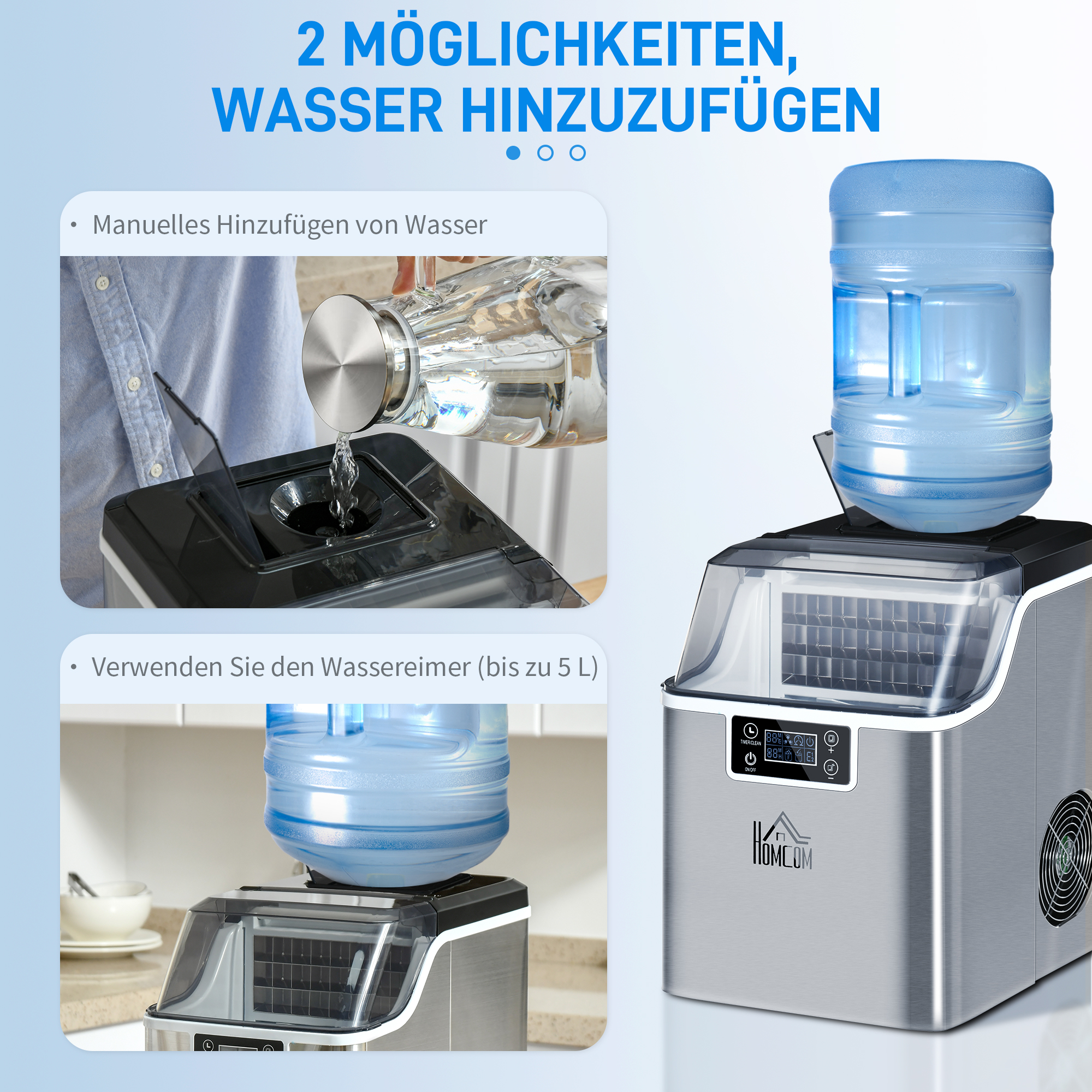 Eiswürfelmaschine Eiswürfelspender Ice-Maker 20kg/24h 2,3L Eiswürfelbereiter mit 3,2 L Wassertank, Silber