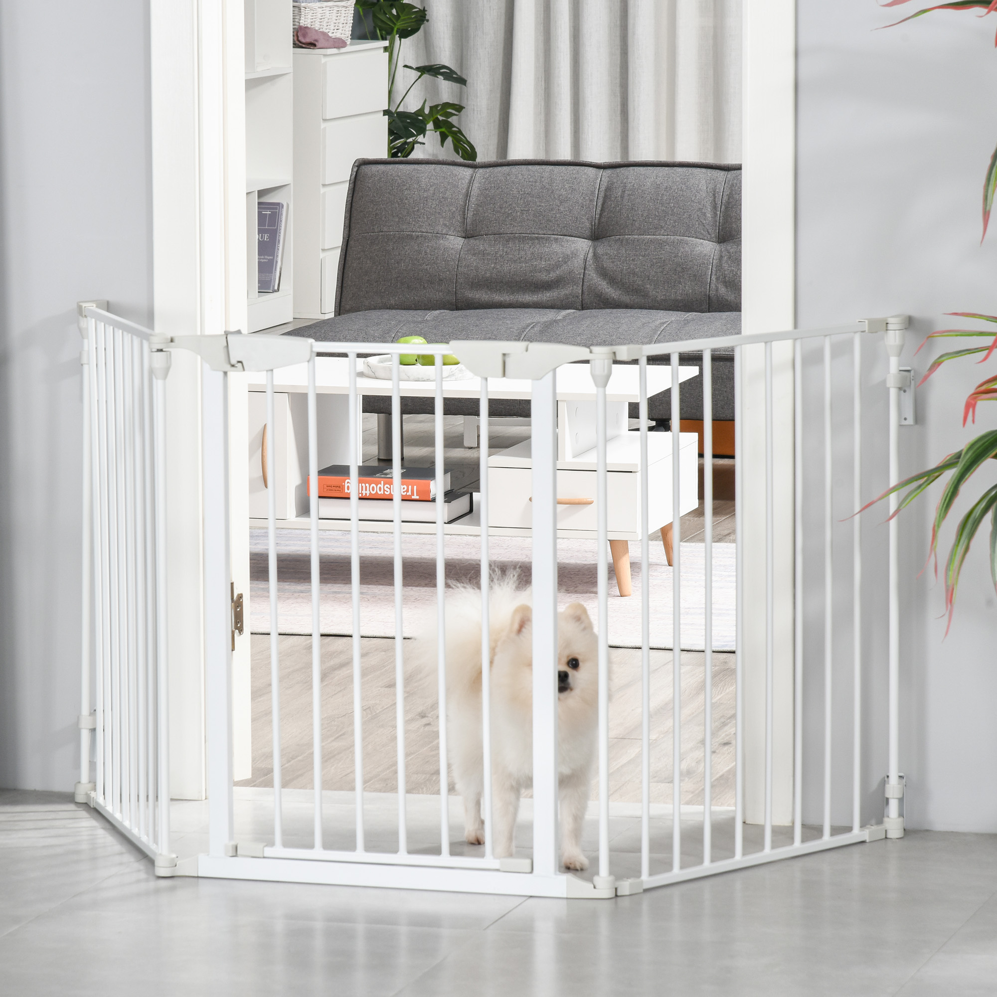Absperrgitter Hund Freistehendes Schutzgitter 180 x 74,5 cm Hundegitter Klappbar Türschutzgitter Treppengitter Hundeabsperrgitter für Treppen, Türen, Küche, Flur, 3 Paneelen, Weiß