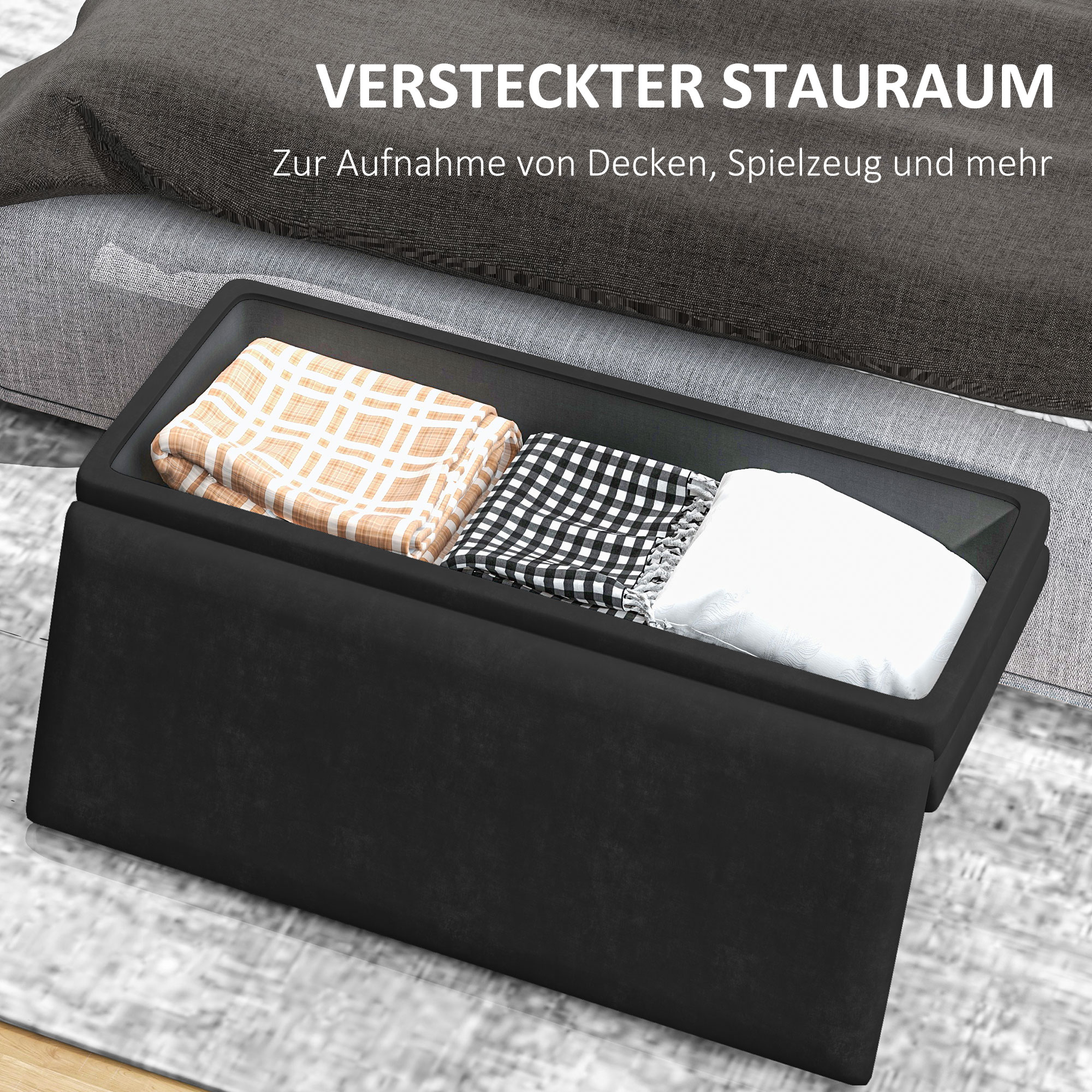 Sitzbank Polsterbank, mit Stauraum, Stahl, 100 cm x 37,5 cm x 42 cm, Schwarz
