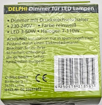DELPHI Dimmer für LED Lampen, 250V~/ 3-60W, inkl. Rahmen, UP, weiß