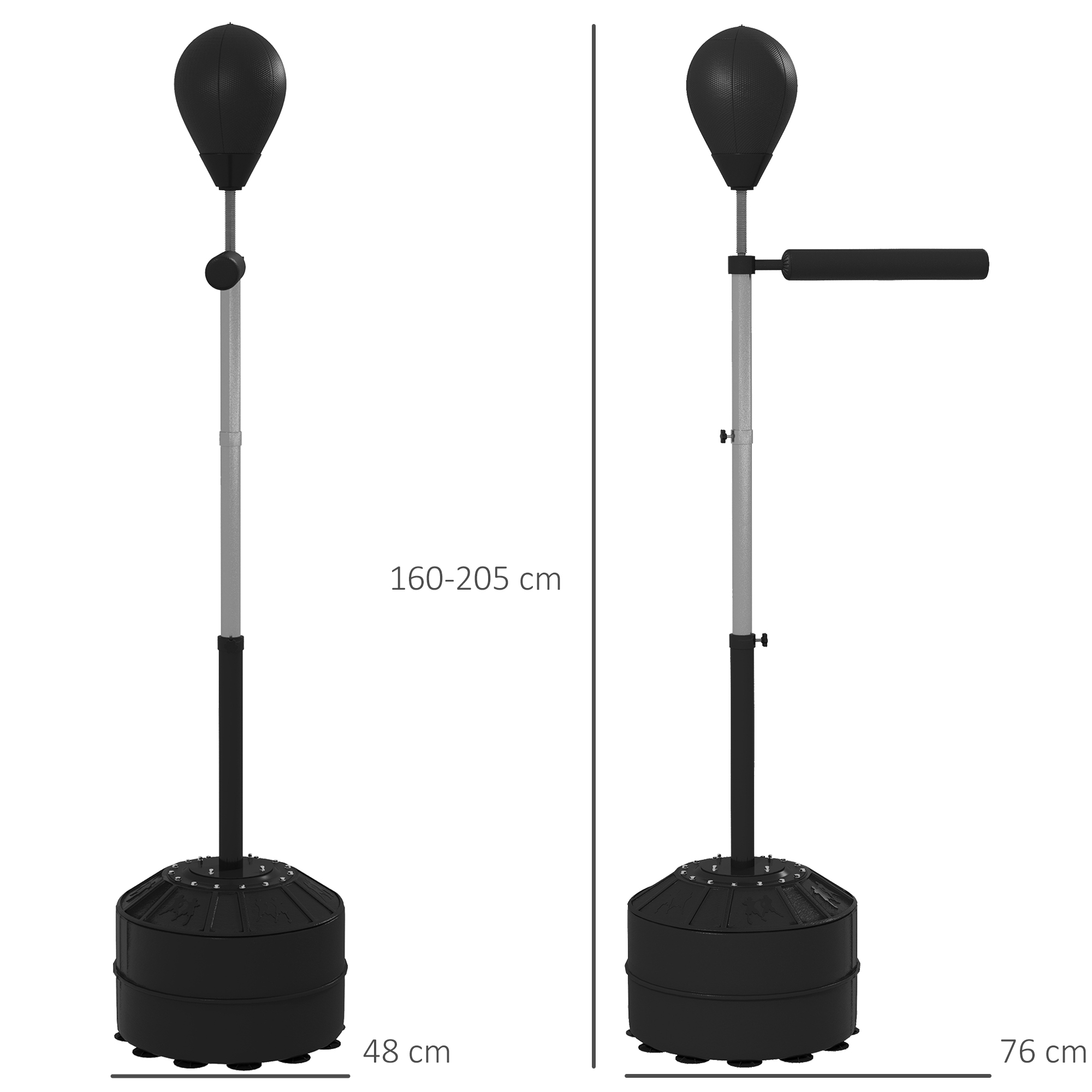 Punchingball mit Reflexstange, höhenverstellbar 160-205 cm, befüllbare Basis, inkl. Luftpumpe, Schwarz