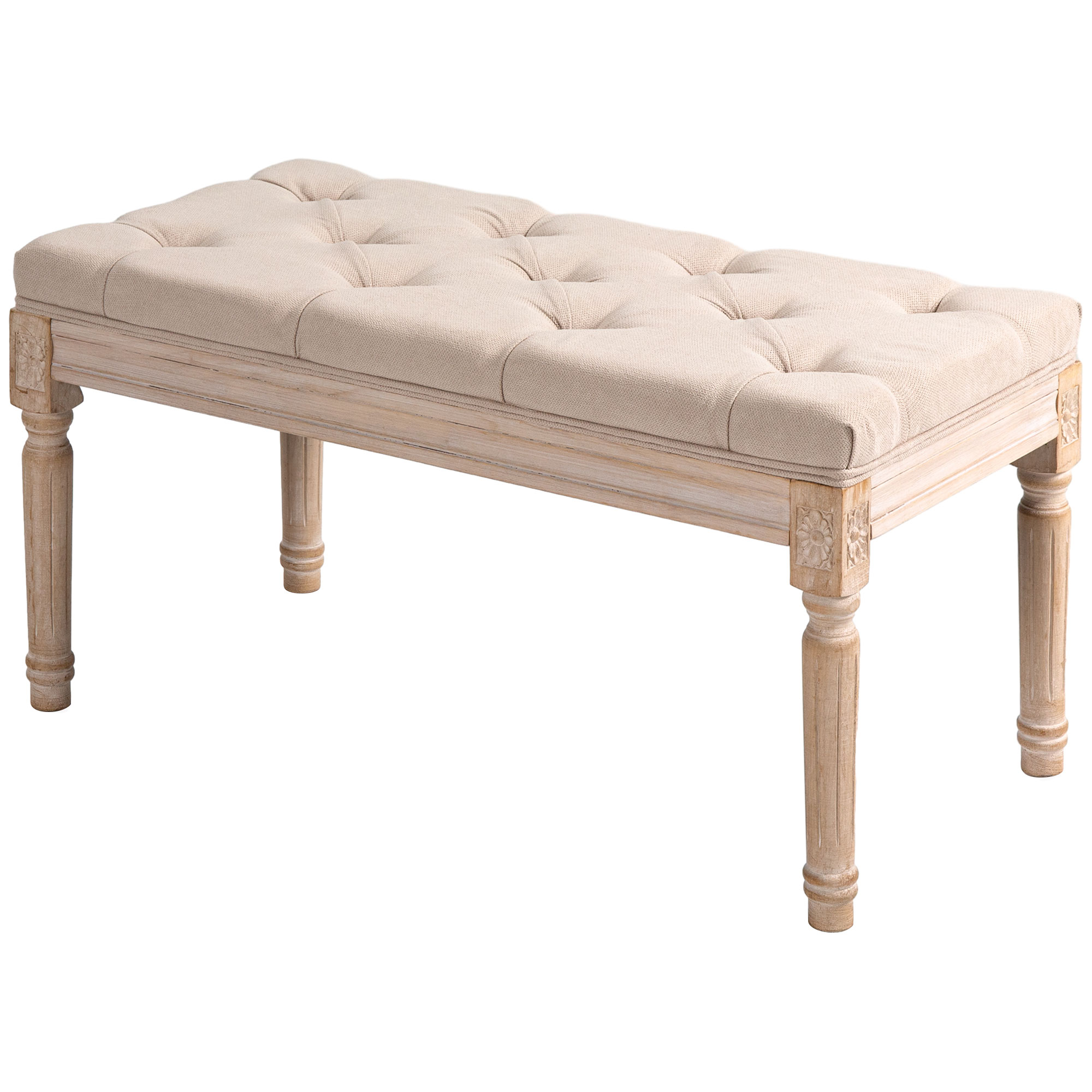 Sitzbank Vintagedesign Vintagebank, Knopfheftung, gedrechselte Beine, Shabby Chic, Creme