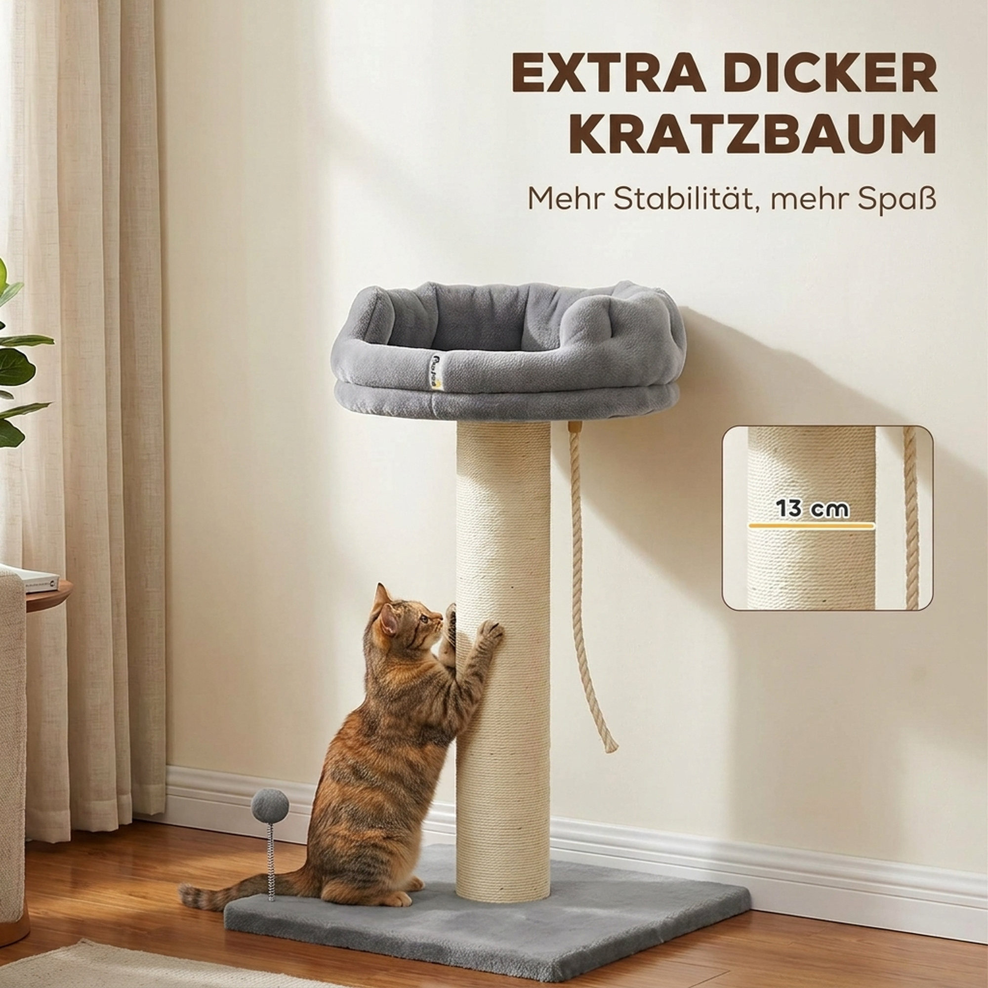 Kratzbaum Katzenbaum Katzenbett, 1 Katzenbett, inkl. Katzenspielzeug, 55 cm x 55 cm x 83 cm, Grau