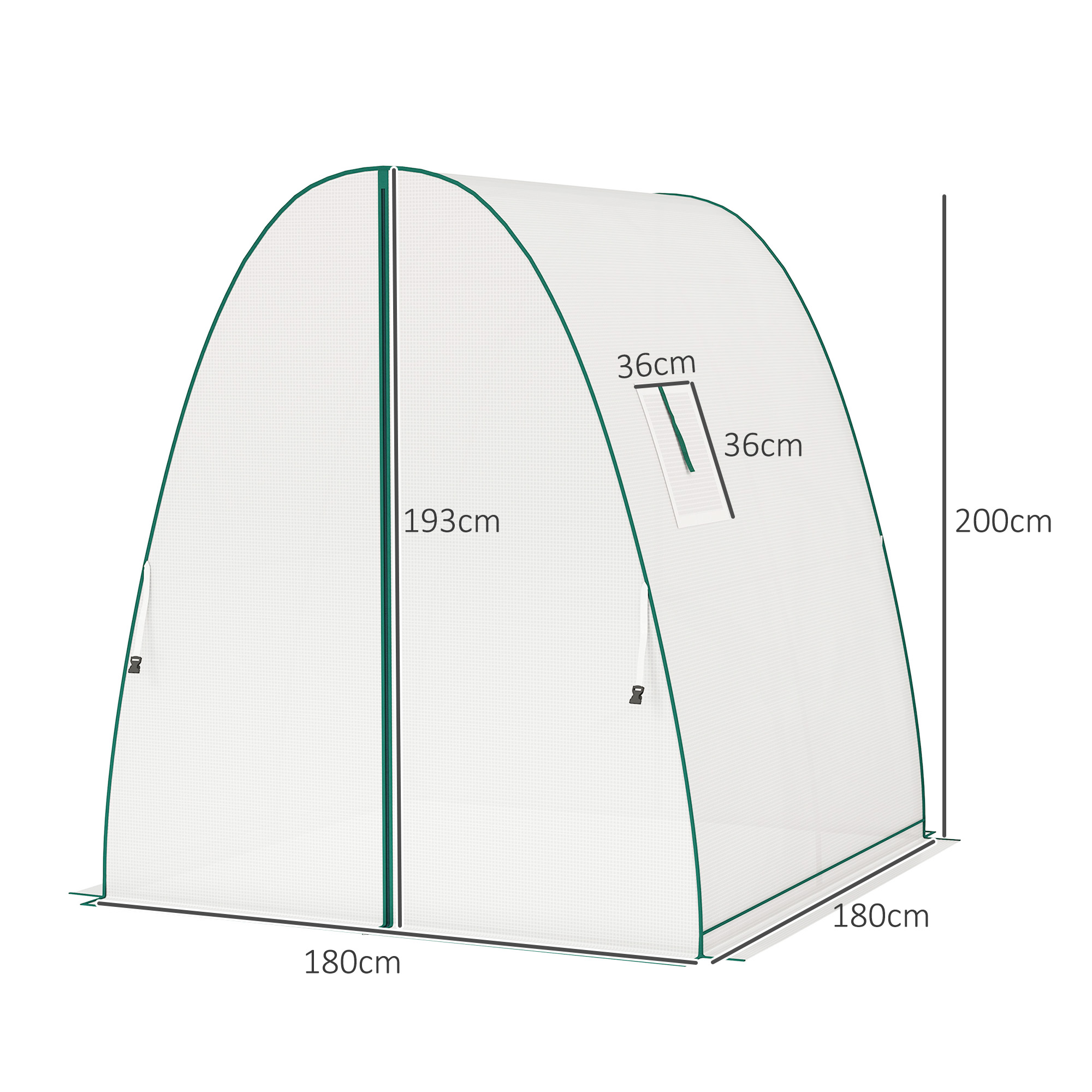 Bogen-Gewächshaus mit Sandsäcken und Kunststoff-Abdeckung, 2 Rolltüren, Netzfenster, tragbar, 1,8 x 1,8 x 2 m, Weiß