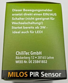 MILOS Bewegungsmelder 160°,weiß matt / LED geeignet,  250V~, Unterputz, 2-Draht