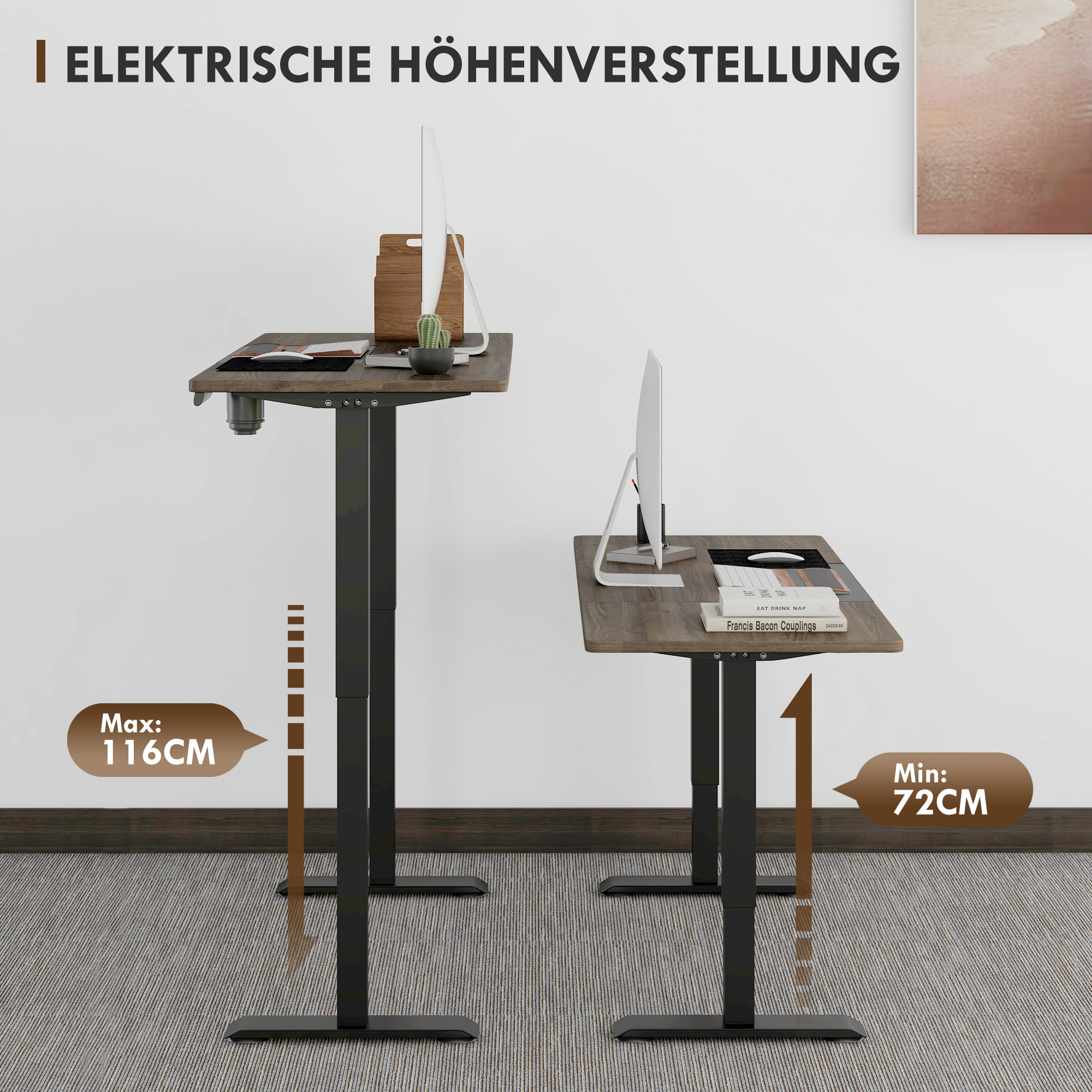 Höhenverstellbarer Schreibtisch Elektrisch 140 x 70 cm Computertisch mit 4 Memory-Steuerung, 4 tlg, Tischplatte, Steh-Sitz Tisch mit Anti-Kollision, Überhitzungsschutz Schwarz