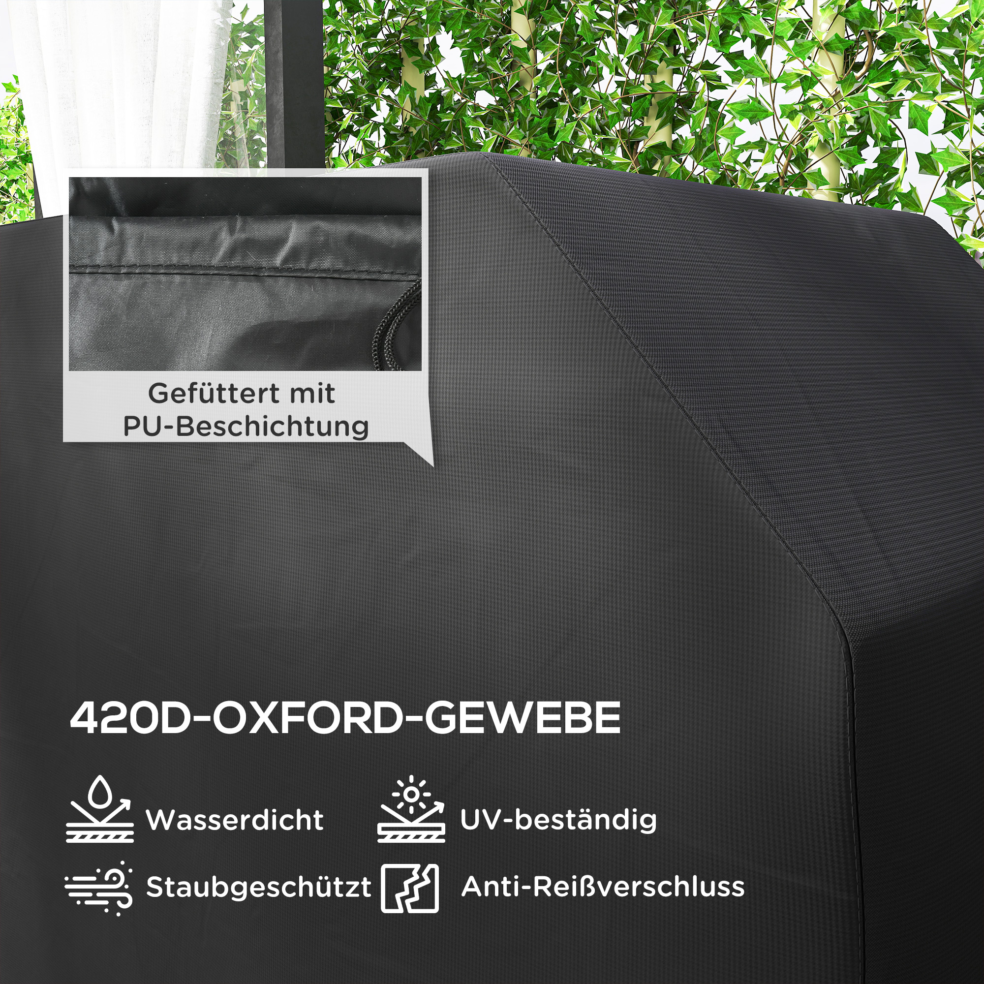 Grillabdeckung Schutzabdeckung für Grill Grillplane, wetterbeständig, 147 x 61 x 120cm, Schwarz