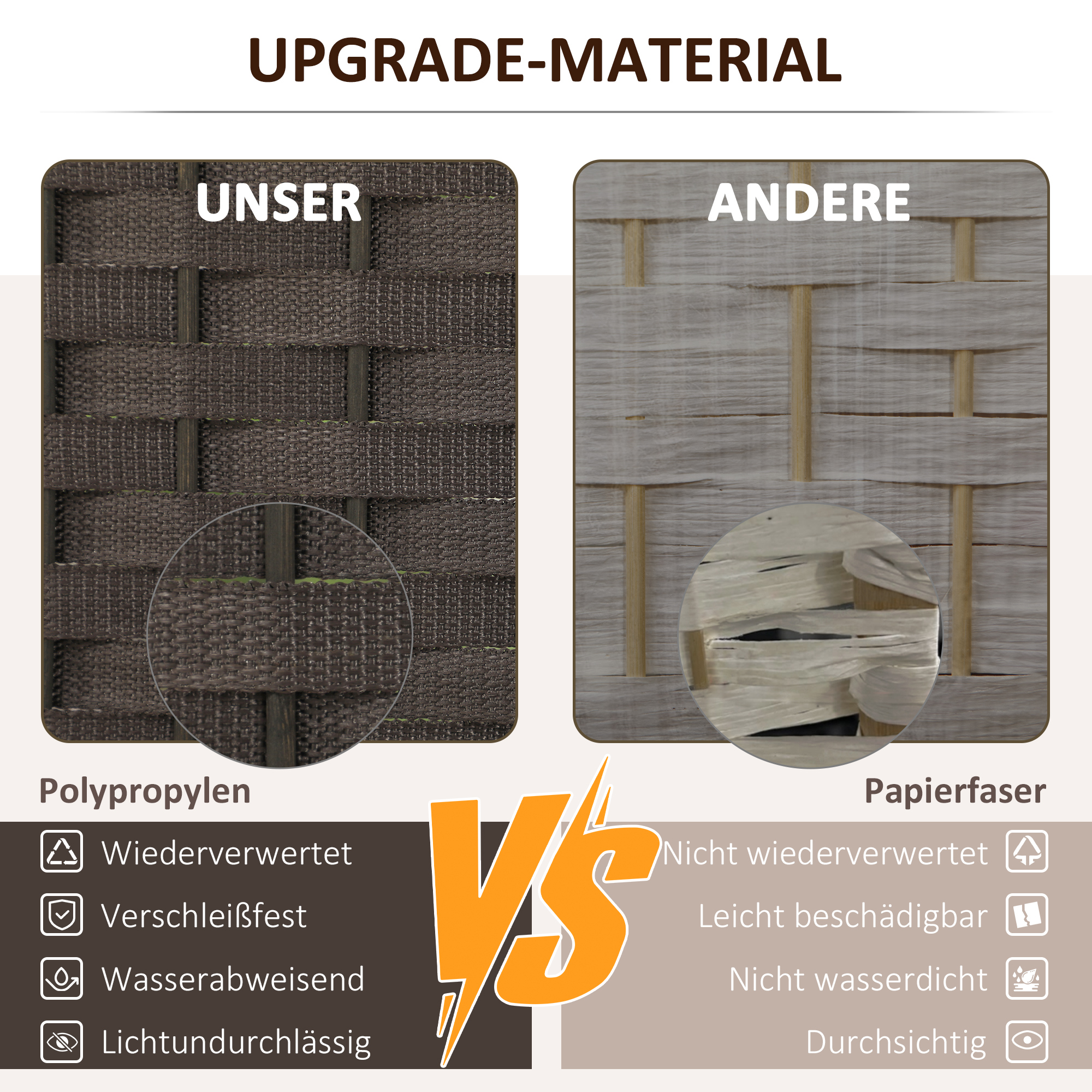 4-teiliger Raumtrenner, Faltbarer Sichtschutz, Sichtschutzwand für Wohnzimmer, Schlafzimmer, Homeoffice, Braun