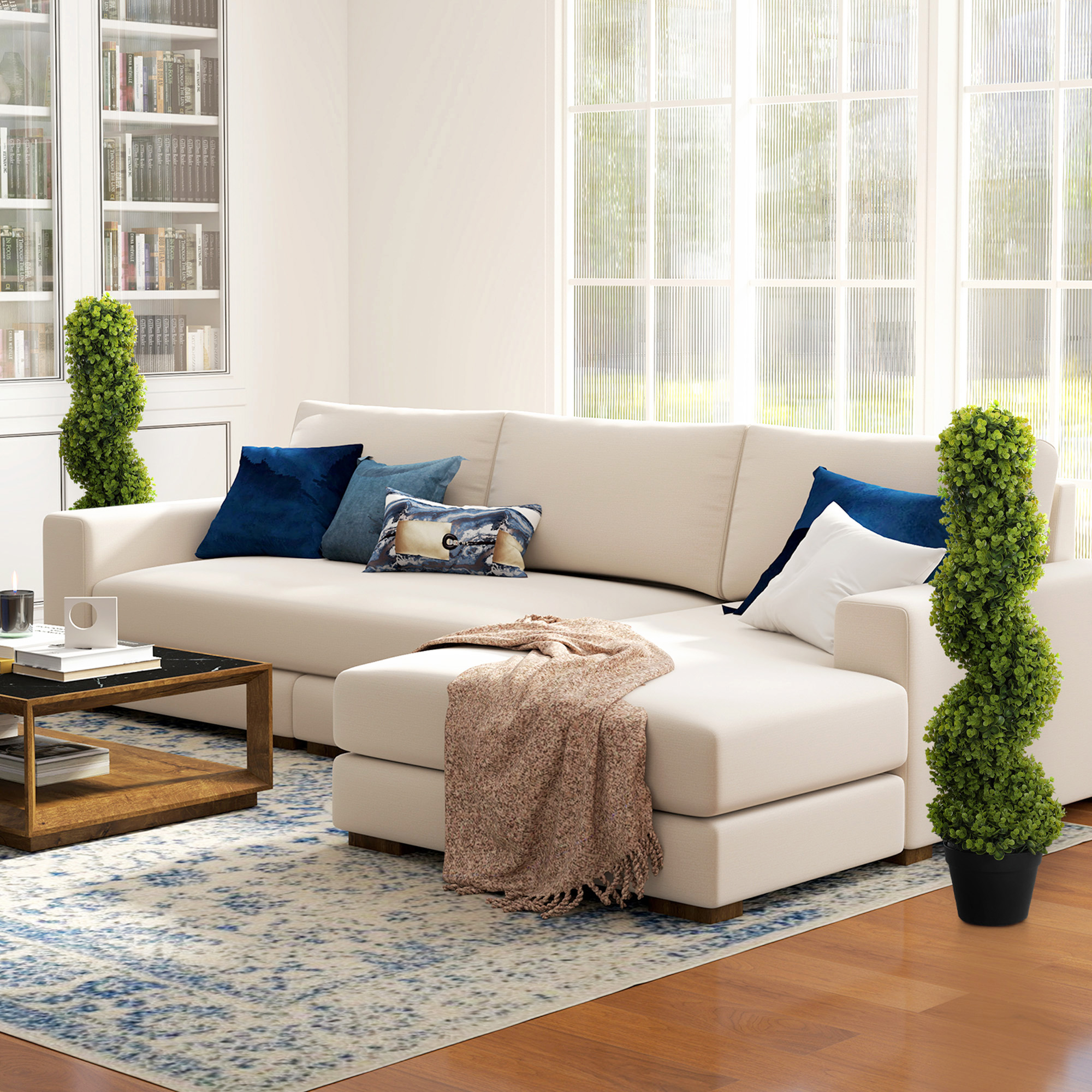 2er-Set Dekorative Pflanze, Kunstpflanzen in Töpfen, Künstliche Pflanzen für Zuhause, Indoor, Outdoor, 90 cm, Grün