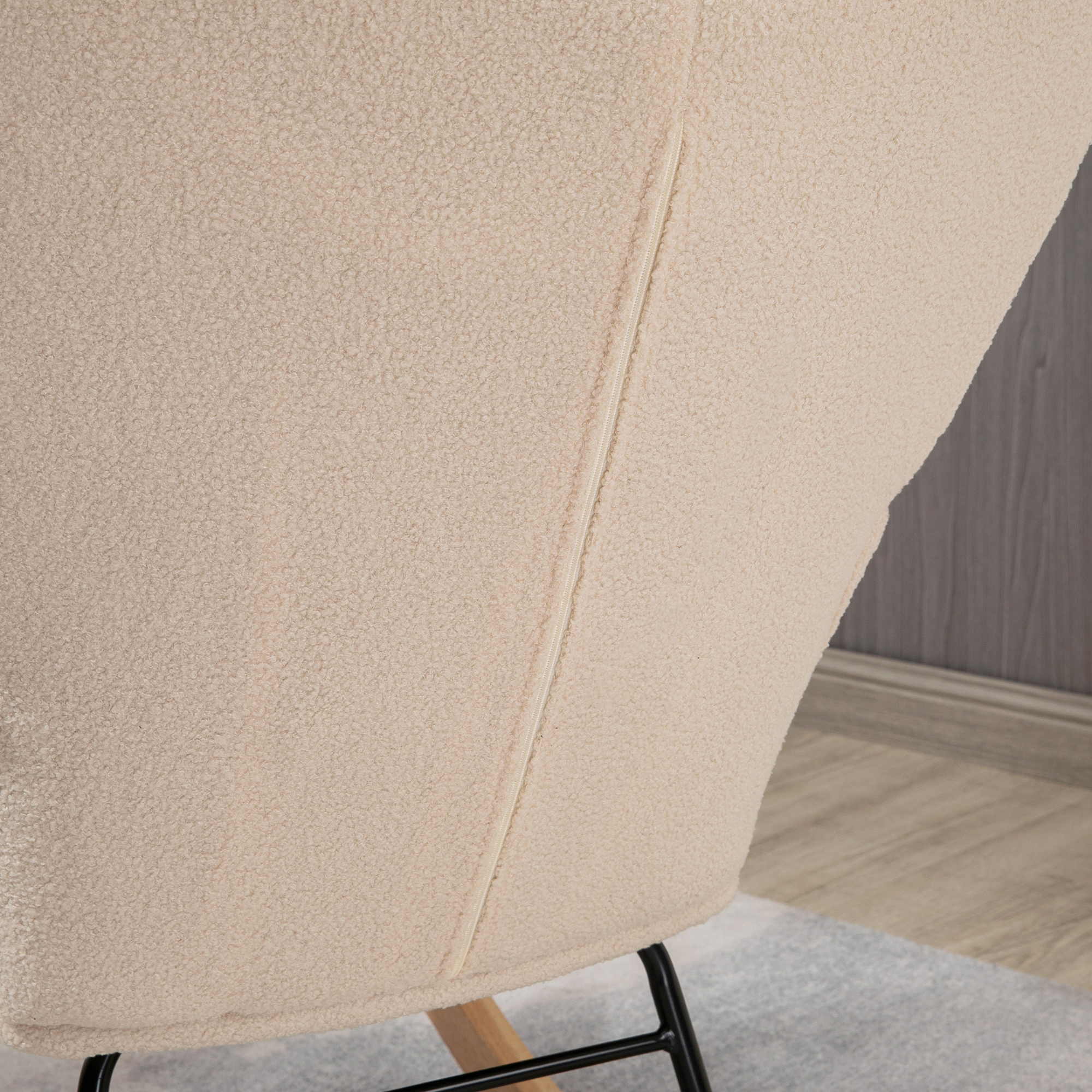 Schaukelstuhl im Retro-Design, Massivholz, Sessel, Relaxsessel, 98 cm x  71 cm x 101 cm, Beige