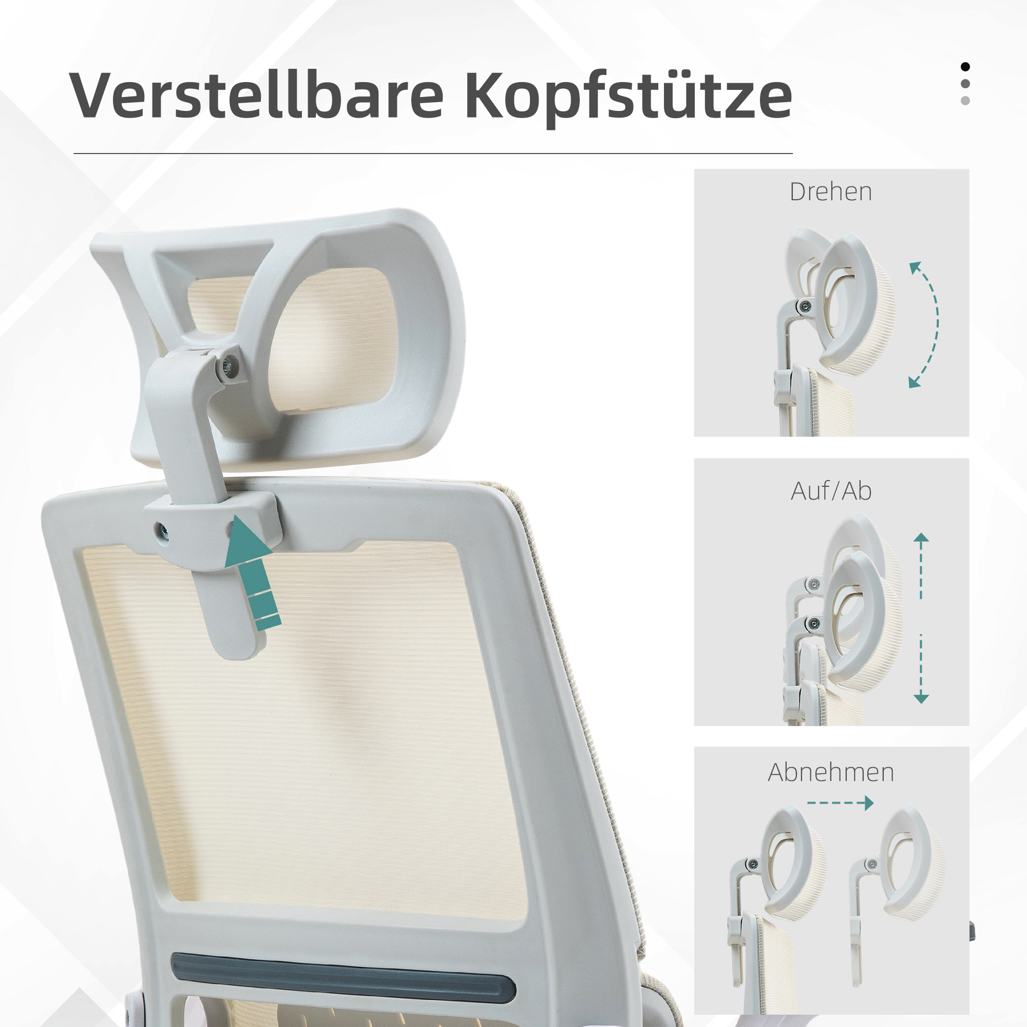 Bürostuhl Schreibtischstuhl Office-Stuhl, höhenverstellbar, 1 Kopfstütze, 60 x 61 x 121,5 cm Beige