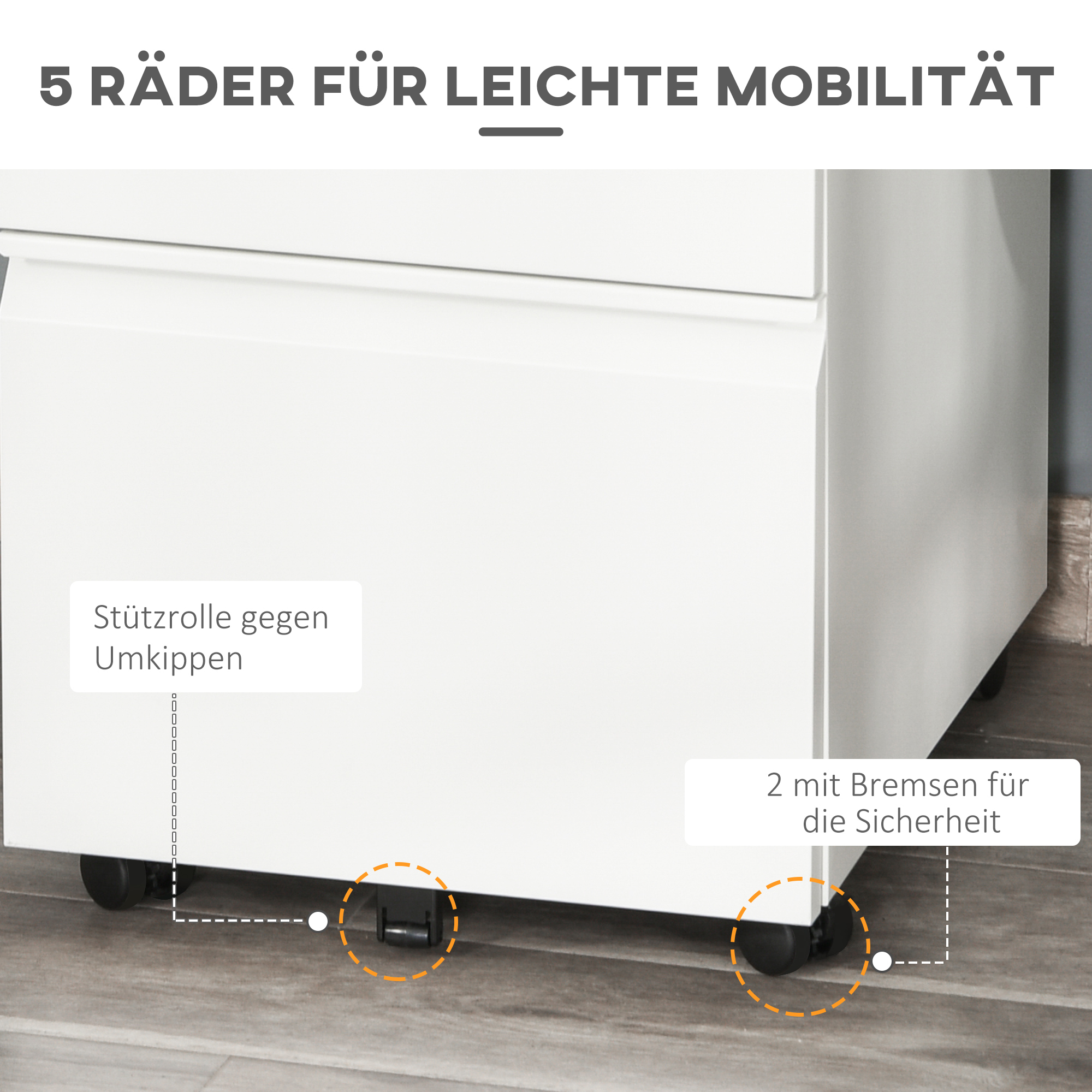 Rollcontainer mit 3 Schubladen mobiler Aktenschrank mit Rollen abschließbar Büroschrank mit konkavem Griff, Schubladenschrank für Büro, Homeoffice, 39 x 48 x 60 cm, Weiß