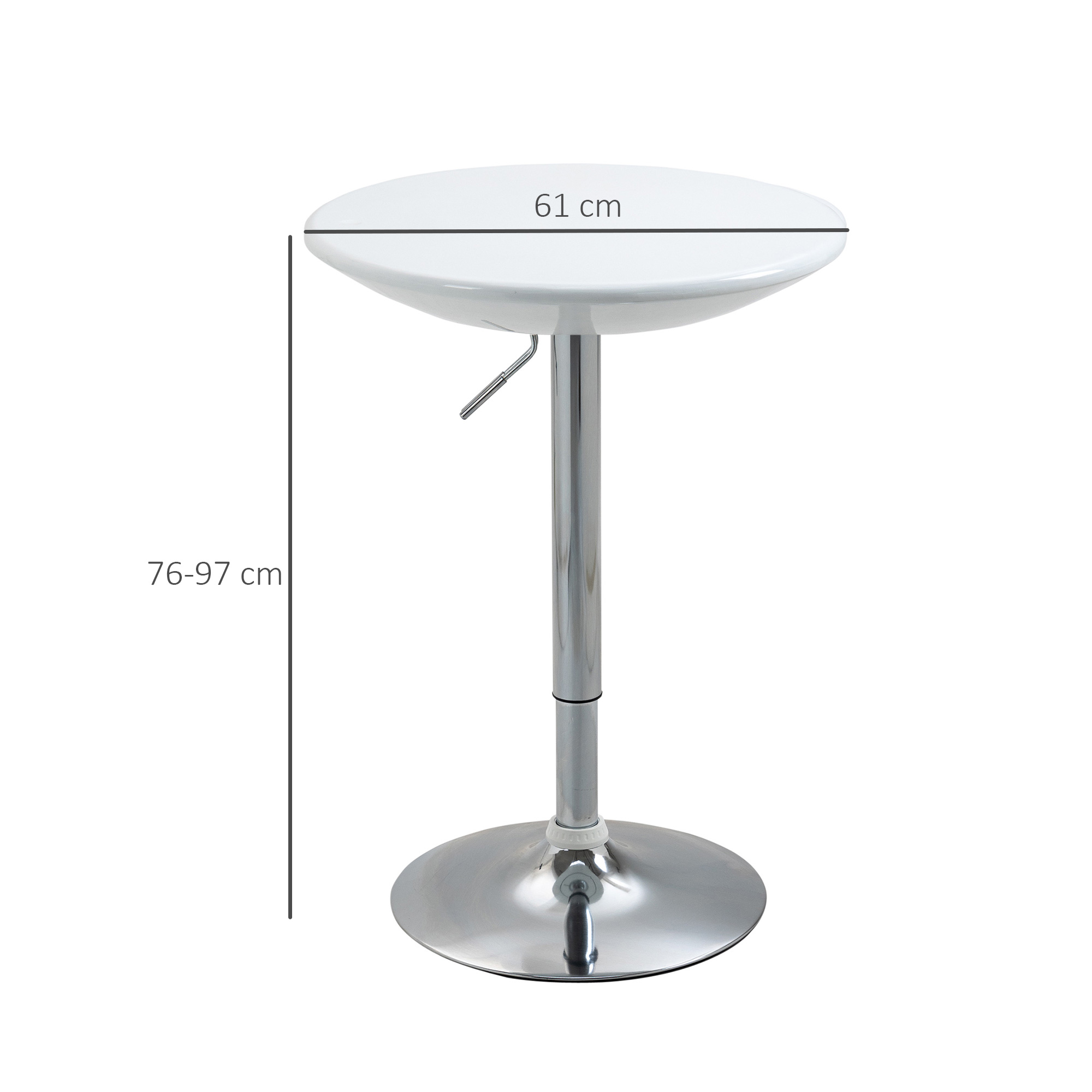 Bartisch moderner Esstisch höhenverstellbarer Bistrotisch Stehtisch Tresentisch Schreibtisch rund Metall ABS-Lackierung Weiß Ø61 x 76-97 cm