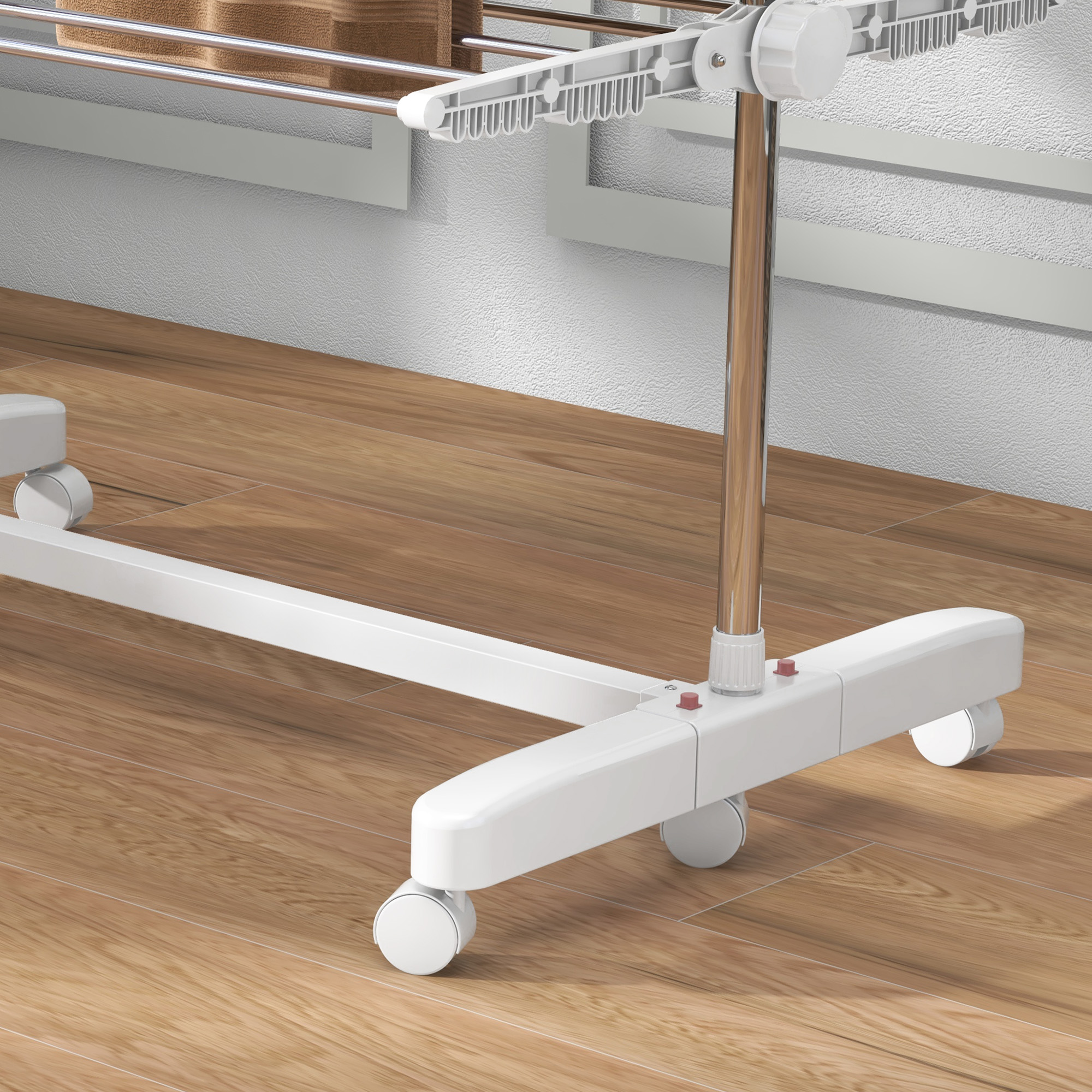 mobiler Wäscheständer mit Rollen, 4 Ebenen, klappbar, Edelstahl, rostfrei, weiß+silber, 142 x 55 x 172 cm